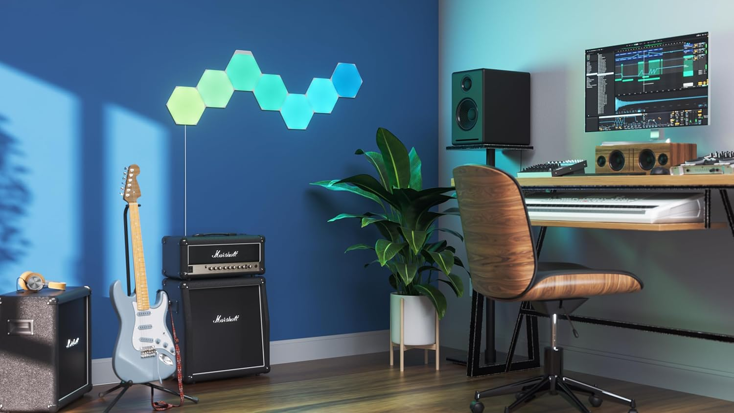 Nanoleaf Shapes Wifi and Thread Smart RGBW 16M+ Color LED Dimmable Gaming and Home Decor Wall Lights Starter Kit Hexagons 7 Pack image number 2