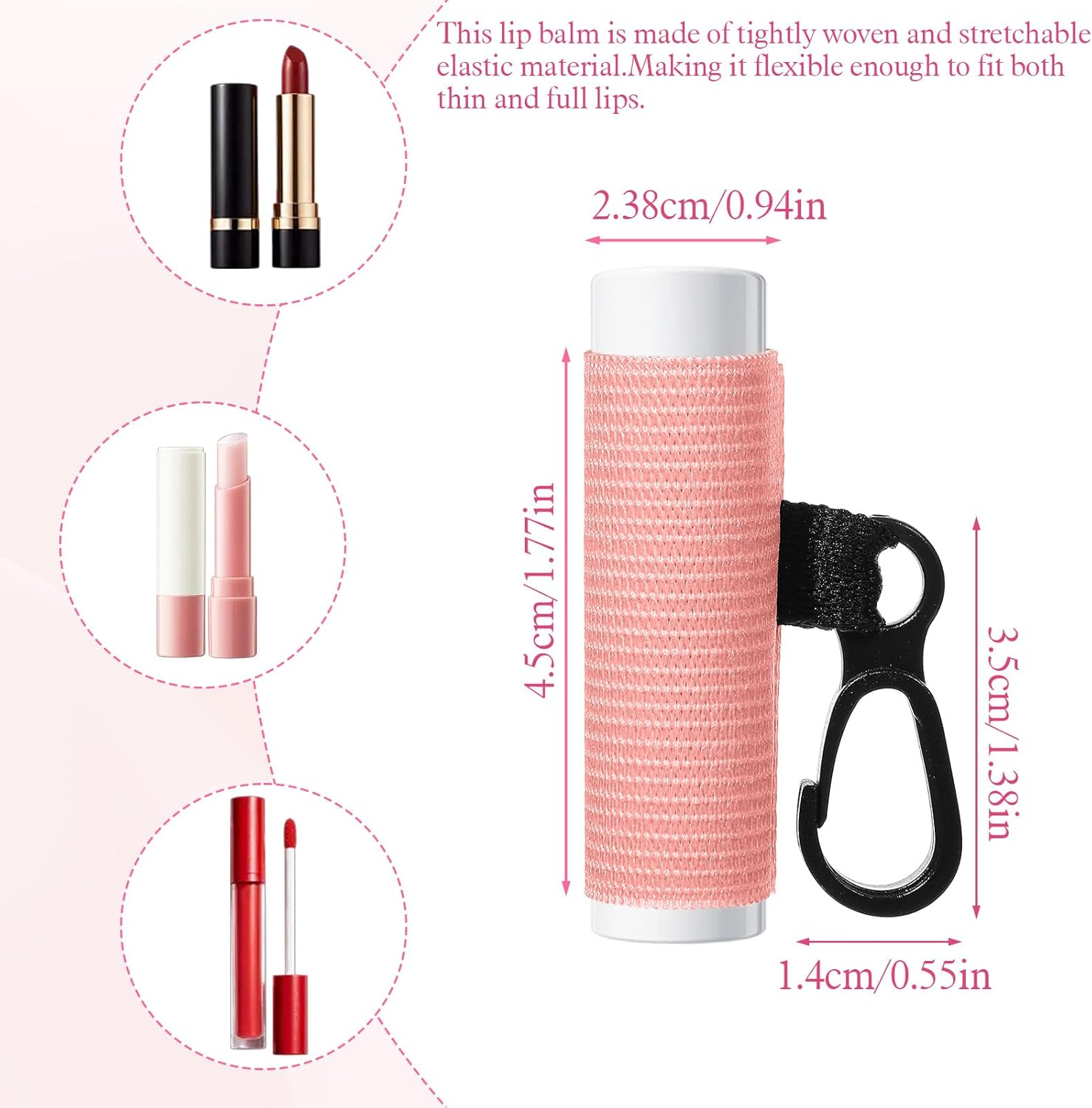 XLIUAX 12 Pack Lip Balm Holder Keychain, Portable Clip on Lipstick Lip Gloss Holder Keyring Multicolor Elastic Lip Balm Sleeves for Women image number 5