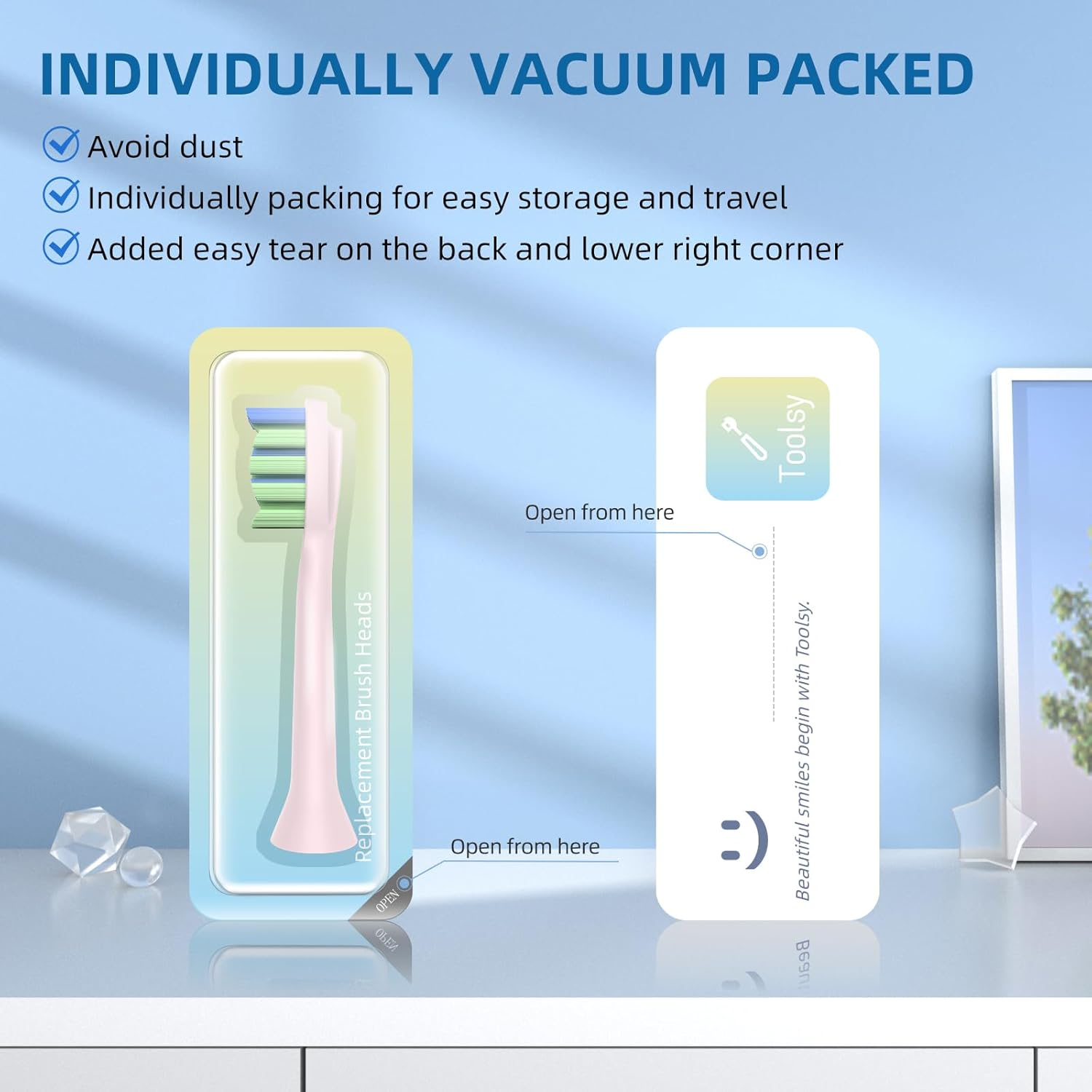 Toolsy 10PCS Replacement Heads Compatible with 7Am2M AM100/AM101/AM105/AM111 Electric Toothbrush- Click Toothbrush Refills Compatible with 7Am 2M, 10 Count (Pink) - Pink image number 4