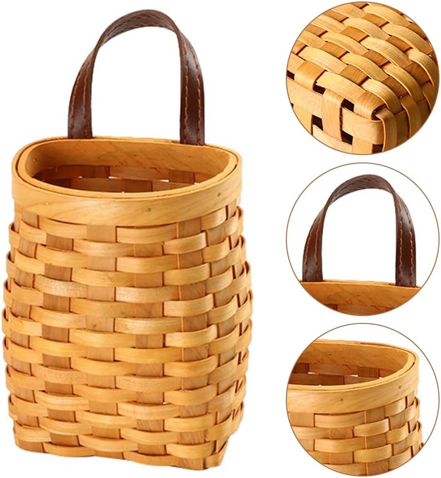 Rustic Woven Wood Hanging Basket, Small Vintage Style Woven Planter, Space Saving Organizer Basketry, Natural Finish, Farmhouse Charm, Perfect for Entryway image number 2
