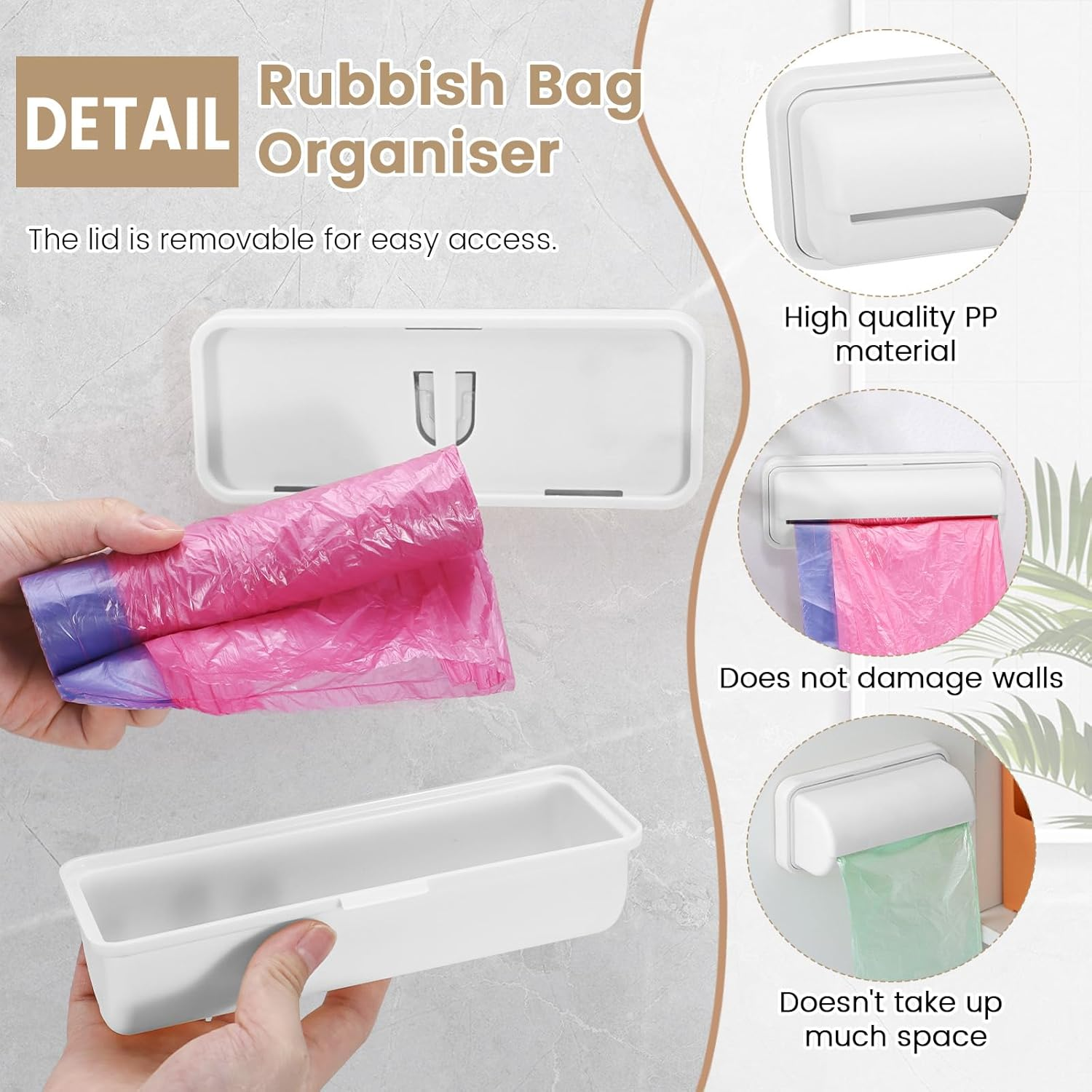 2 PCS Wall Mount Trash Bag Dispenser Roll Holder, Kitchen Garbage Bag Storage Box Roll Holder, Plastic Bag Holder Organizer under Sink (Grey) image number 5