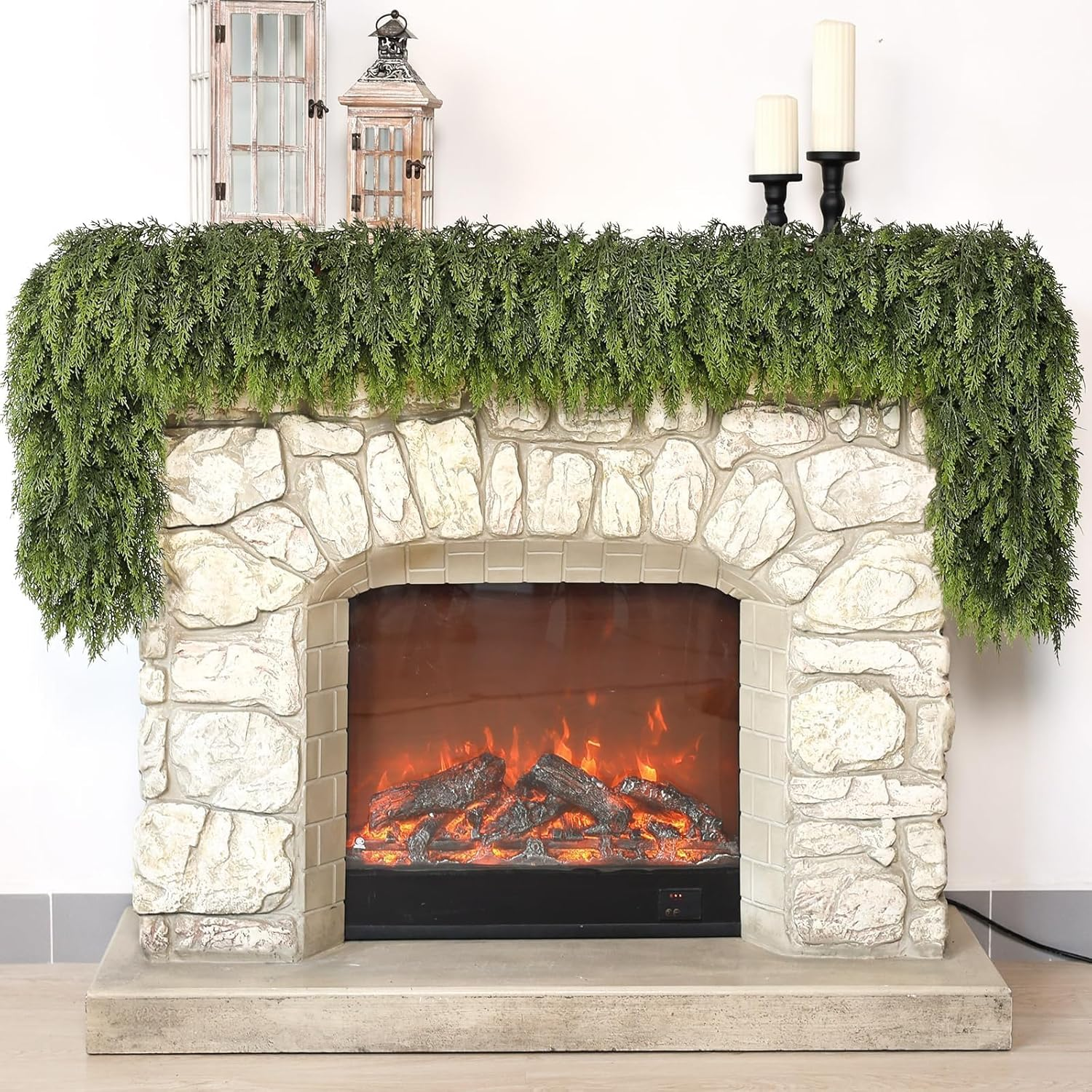 Upgrade Dense 2.7M Cedar Garland Realistic - 238 Branches of Artificial Christmas Garlands Faux Green Cedar Fake Pine Needles Garland for Stairs, Mantle, Window,Indoor Outdoor,Home,Christmas Decor image number 3