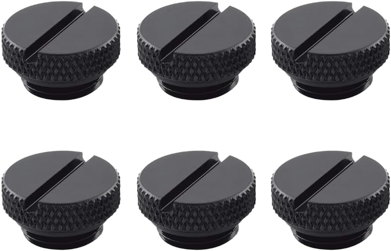 Dracaena.Io 6 Pack G1/4" Thread, Thin Water Stop Plug Fitting with Coin Slot for Computer Water Cooling System, Durable Brass/Copper Material (Black, 6 Pcs)