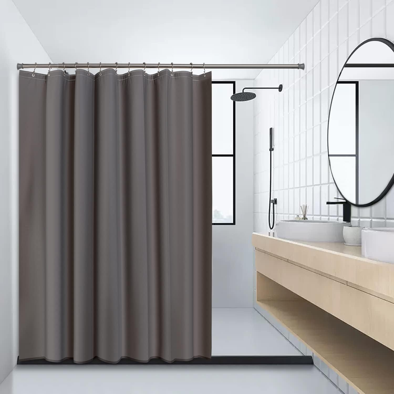 TENOVEL Never Rust 304 Stainless Steel Shower Rings, Heavy Duty Roller Double Glide Shower Curtain Hooks for Bathroom Shower Liners, Brushed Nickel, Set of 12 Hooks - Brushed Nickel image number 5