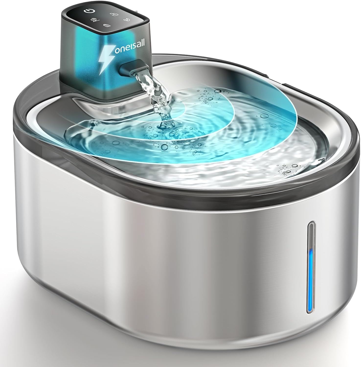 Oneisall 4L Drinking Fountain for Cats, Wireless Stainless Steel, Cat Fountain Wireless with Motion Sensor, 60 Days Operating Time per Charge, Super Quiet Pump, Filter, Water Fountain for Cats, Small image number 1