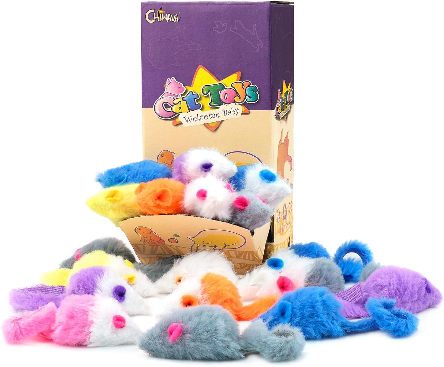 CHIWAVA 36PCS 1.8" Candy Color Furry Mice Cat Toy Rattle Mouse Kitten Interactive Toy Assorted Color image number 2