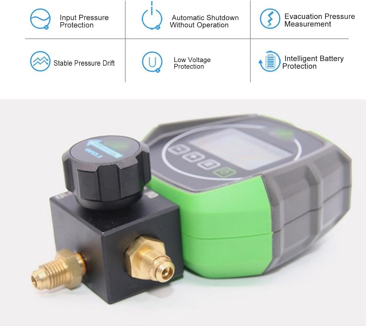 Digital Manifold Gauge, Digital AC Gauge 3 Modes 5 Units HVAC Vacuum Pressure Temperature Tester with Auto Shut down & Refrigerants for Air Conditioning Systems and Heat Pumps image number 4