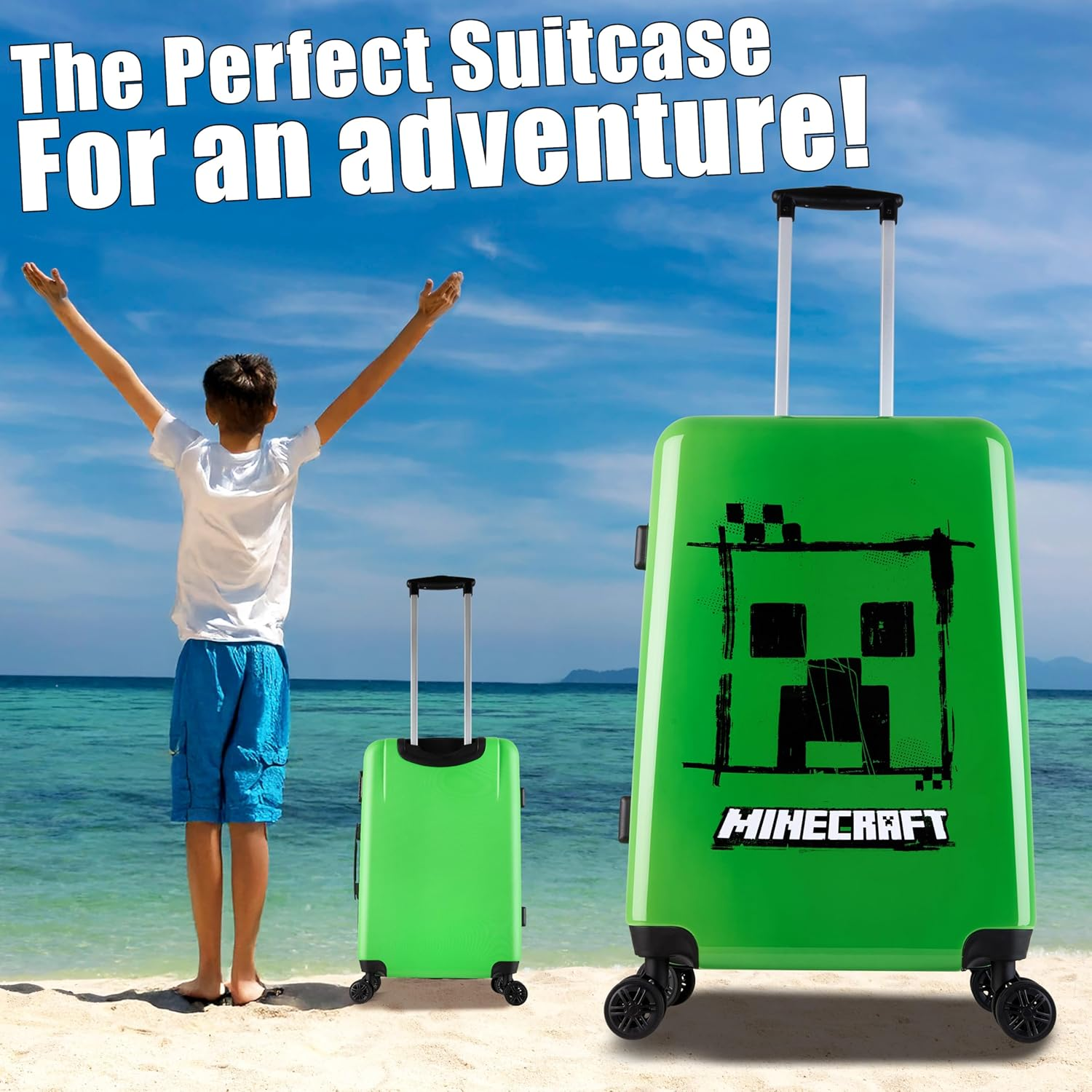 Minecraft Suitcase for Kids Teens Creeper Hard Shell Luggage Rolling Suitcase 4 Wheels & Extendable Handle Travel Essentials for Vacations Trips (Large Green, 26.18" - 46L) image number 4