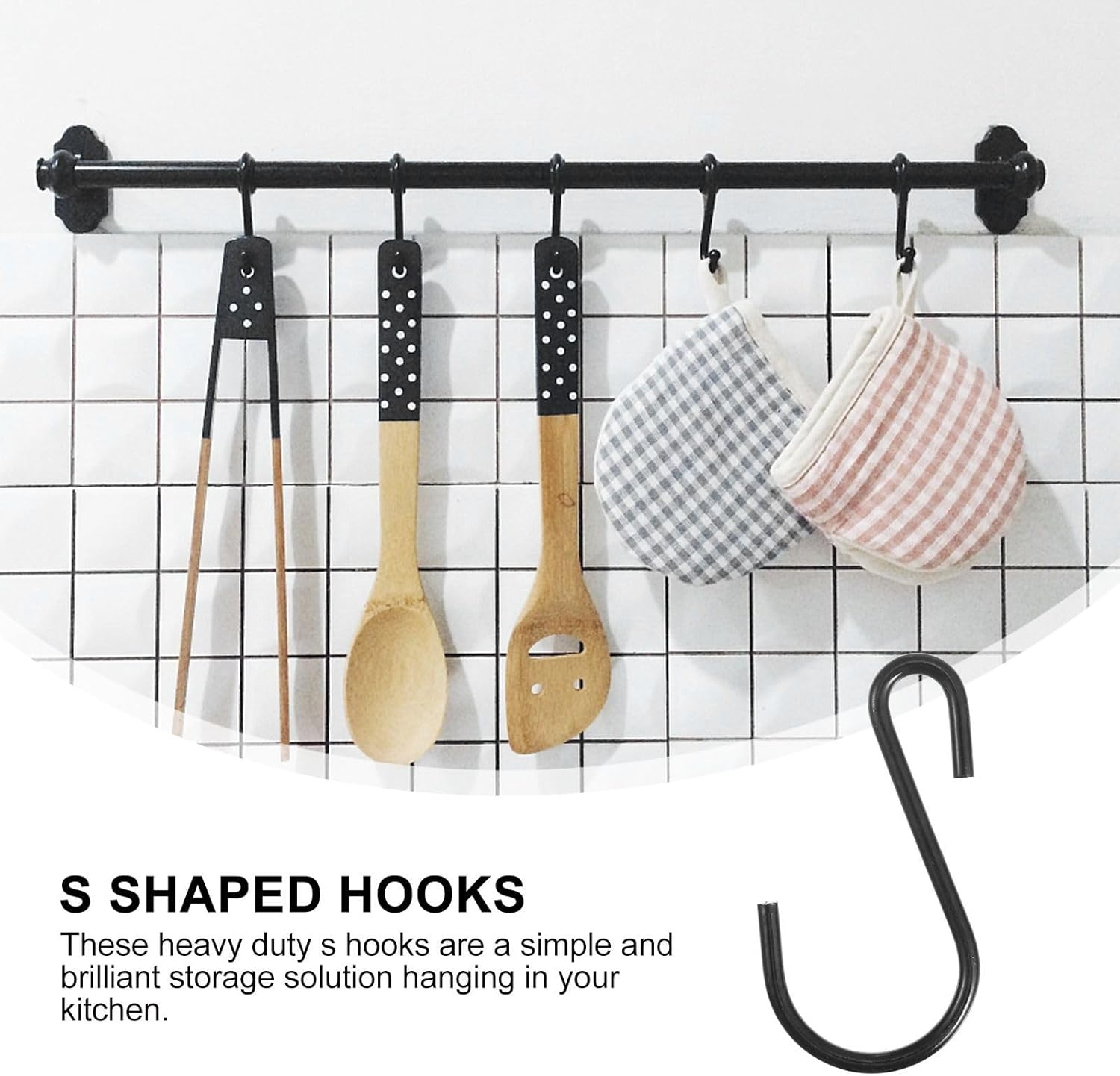 Veemoon 25 Pcs Black Iron S-Shaped Hooks Small Jeans Hangers for Kitchen Storage Organization, Clothes Rack, Towel and Utensil Hanging in Home and Bathroom