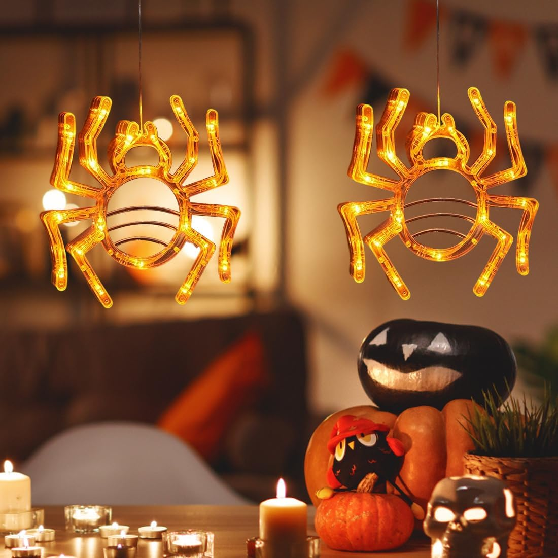 Tomedeks Halloween Decorative Fairy Lights, LED Halloween Decoration, Indoor and Outdoor Use, Waterproof, Orange Spider Fairy Lights, Battery