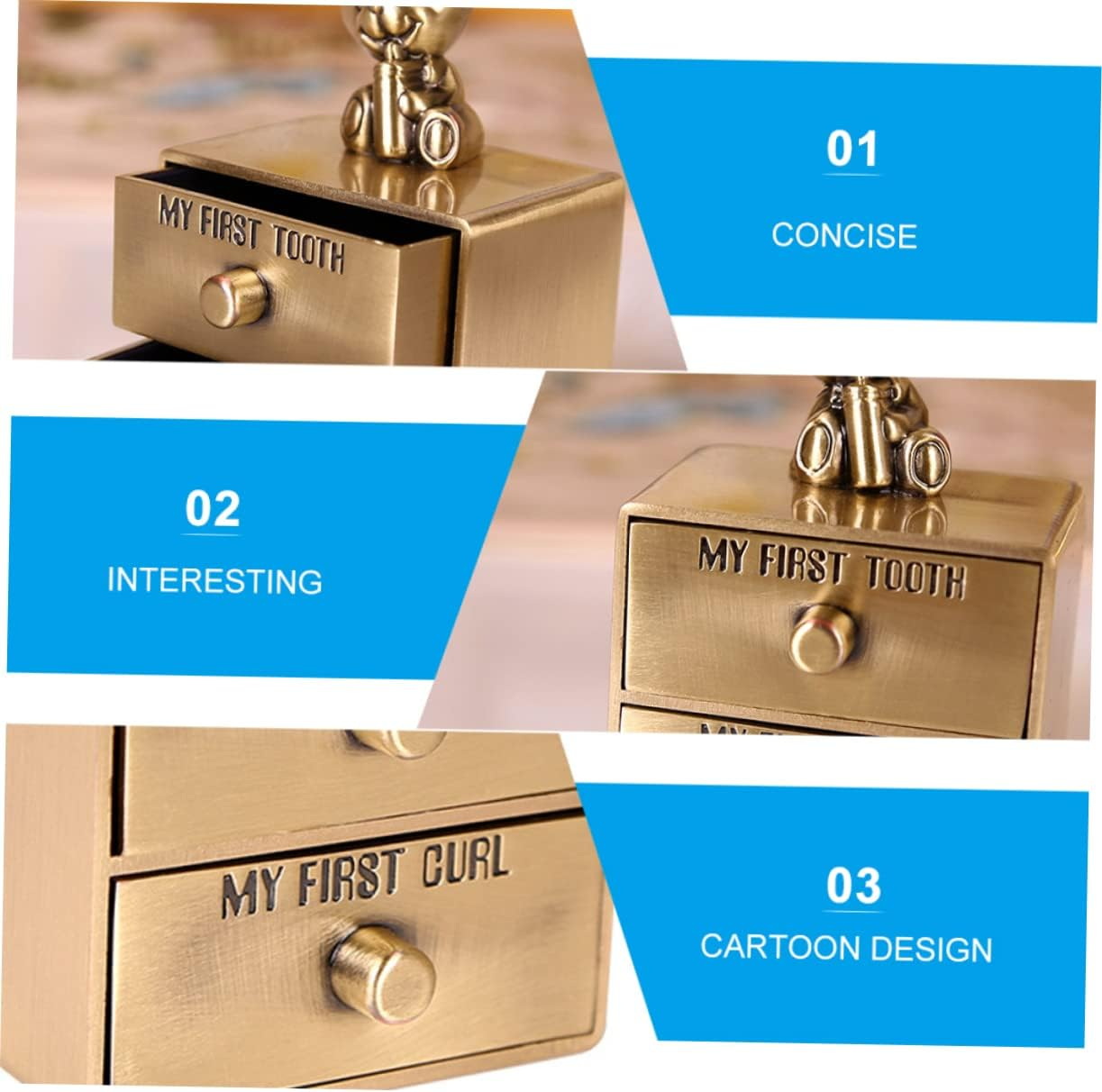 UPKOCH Tooth Curl Container Metal Keepsake Organizer Box Animals Design for First Tooth image number 3