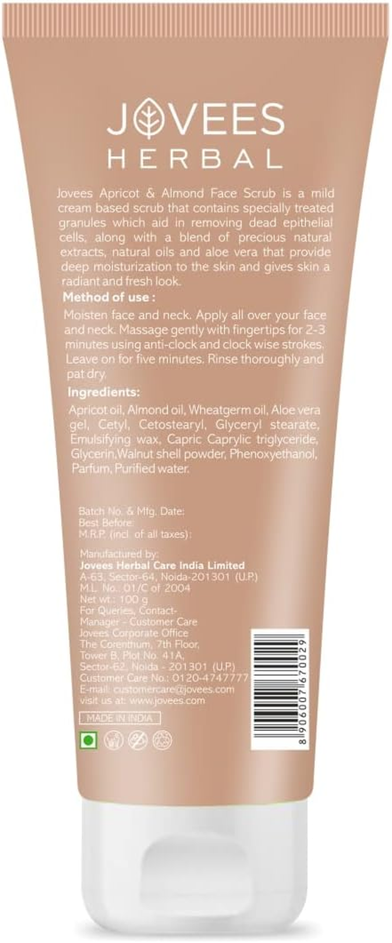 Jovees Apricot & Almond Face Scrub with Almond (100Gm) Apricot & Wheatgerm Oil | Gently Removes | Dead Skin Cells | Reduces Pigmentation | for Normal & Dry Skin