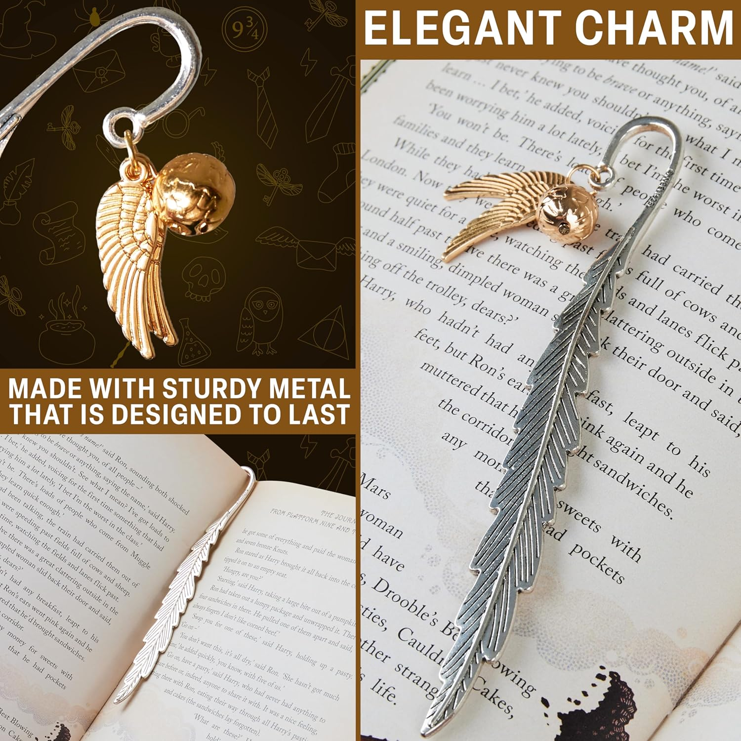 Harry Potter Metal Bookmark with Hanging Charm Golden Snitch Hogwarts Reading Gifts Book Lovers Gift Box (Golden Snitch) image number 3