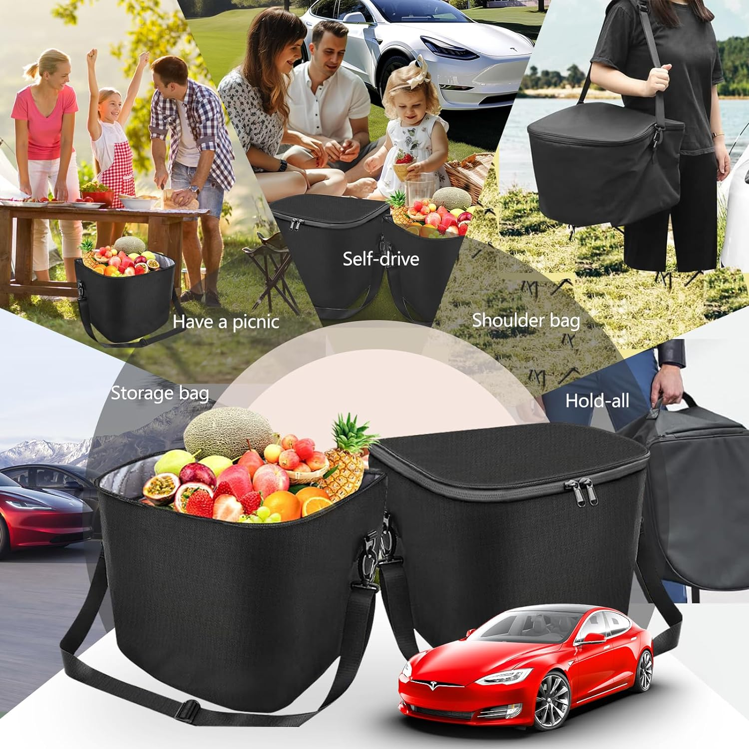 2024 Model 3 Highland Frunk Organizer, Car Cargo Organizer for Tesla Model 3 2017-2024, Front Trunk Insulation Cooler Bag, Portable Waterproof Container with Adjustable Strip - For Tesla Model 3 image number 4