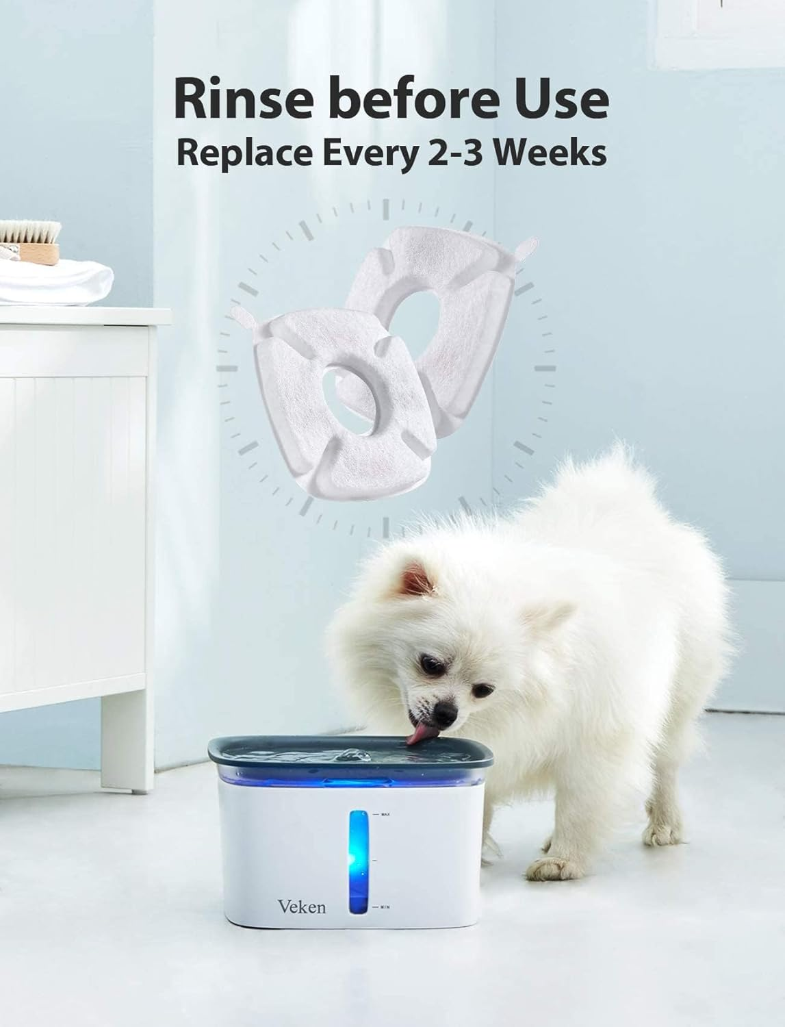 8 Pack Cat Water Fountain Filters Replacement Filters & 8 Pack Replacement Pre-Filter Sponges for 67Oz, 95Oz and 135Oz Automatic Pet Fountain Cat Water Fountain Dog Water Dispenser image number 4