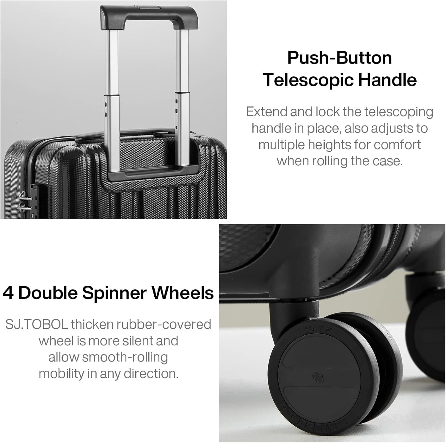 Hanke 14 Inch Underseat Carry on Luggage with Wheels Hard Shell Suitcases Carry on Bag Lightweight Small Mini Suitcase Luggage for Travel(Jet Black) image number 3