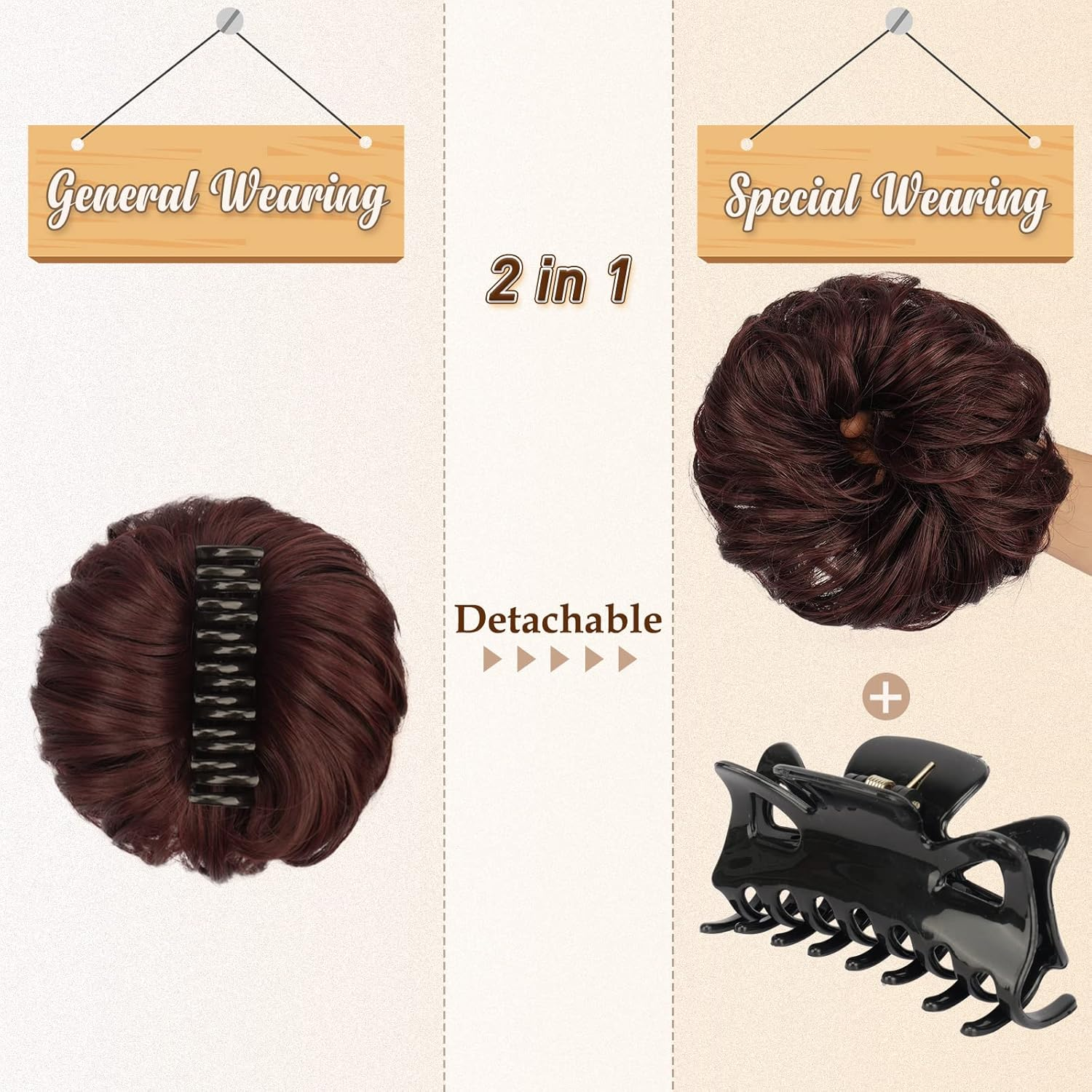 BARSDAR Claw Clip Messy Bun Hairpiece, Clip in Claw Hair Bobbles, Curly Synthetic Hair Bun, Hair Extension for Women, Ponytail Updo Donut Chignon