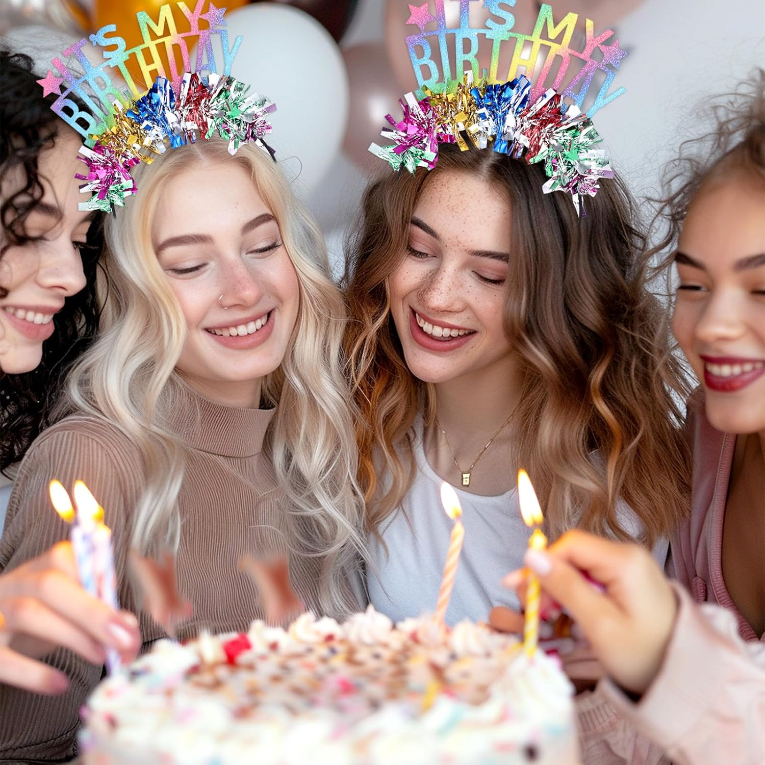 Oruola Its My Birthday Headband,Colorful Birthday Headband, Glitter Rainbow Tassel Tiara Birthday Crowns for Women Party,Sweet Happy Birthday Tiara Accessories for Kids Toddlers Girls Women image number 3