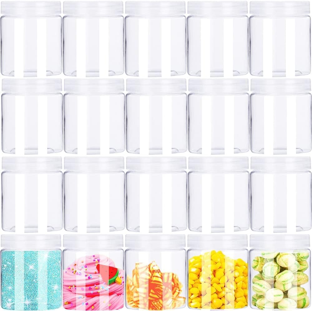 JCQMZB 20 Pack 4Oz round Plastic Jars with Lids Empty Clear Slime Containers,Wide-Mouth Refillable Storage Containers for Cosmetics,Lotion,Food Storage image number 1