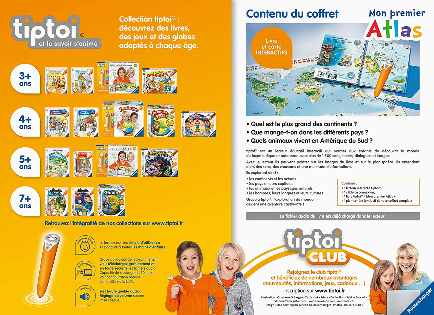 Ravensburger - Tiptoi Interactive Reader Complete Set - My First Atlas Book in French - Electronic Educational Games - from 5 Years - 00032