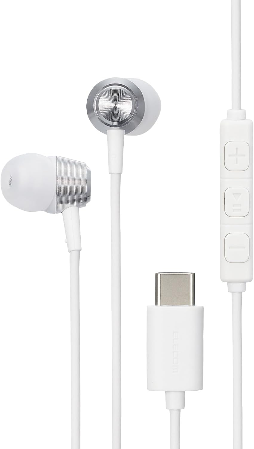 Elecom EHP-DF11CMRD Type-C Earphones with Microphone, Compatible with Iphone 15 [Calls and Audio Adjustable], Enclosed Type, Wired, No Misalignment of Audio and Video, Remote Control, 4 Different