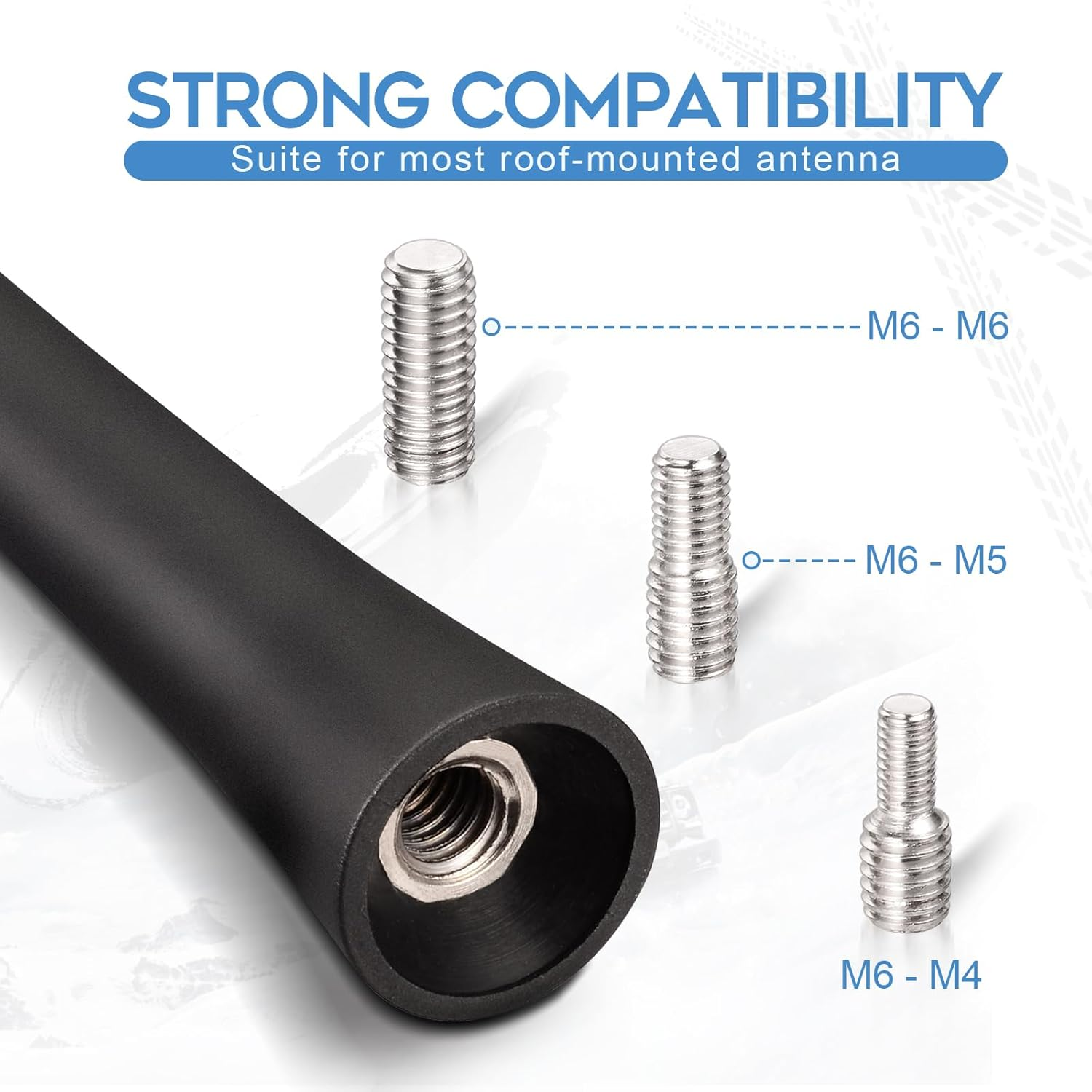 Eightwood Universal Car Radio Rubber Antenna Mast 18Cm FM AM Roof Mount Vehicle Antennae Replacement with M4 M5 M6 Screw Adapter