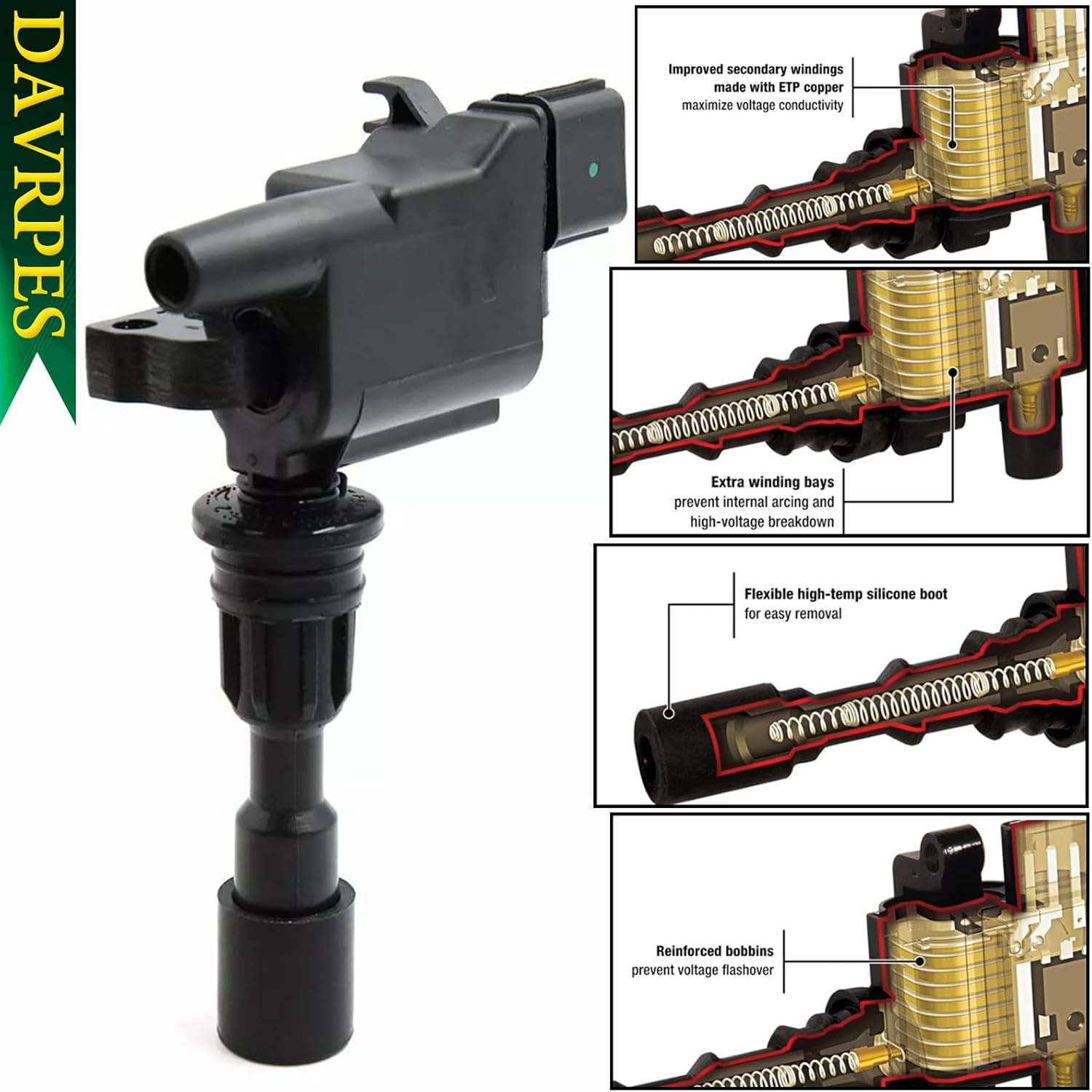 DAVRPES 2PCS ZL01-18-100 Ignition Coil for Mazda 323 BJ 1998-2003 1.6L, for Ford Laser 1998-2002 1.6L Replace#Uf408｜Bp6D-18100-A｜Zl01-18-100｜C1339｜Igc166｜Zl01-18-100B image number 4