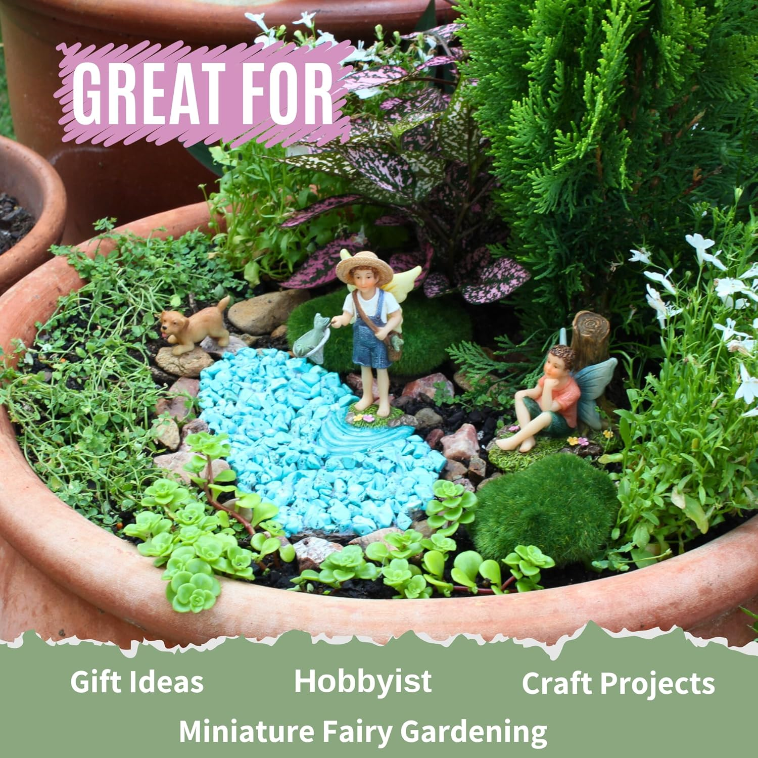 PRETMANNS Fairies for Fairy Garden - Fishing Boy Figurines &ndash; Accessories for Indoor or Outdoor Miniature Garden &ndash; 2-Piece Set image number 3