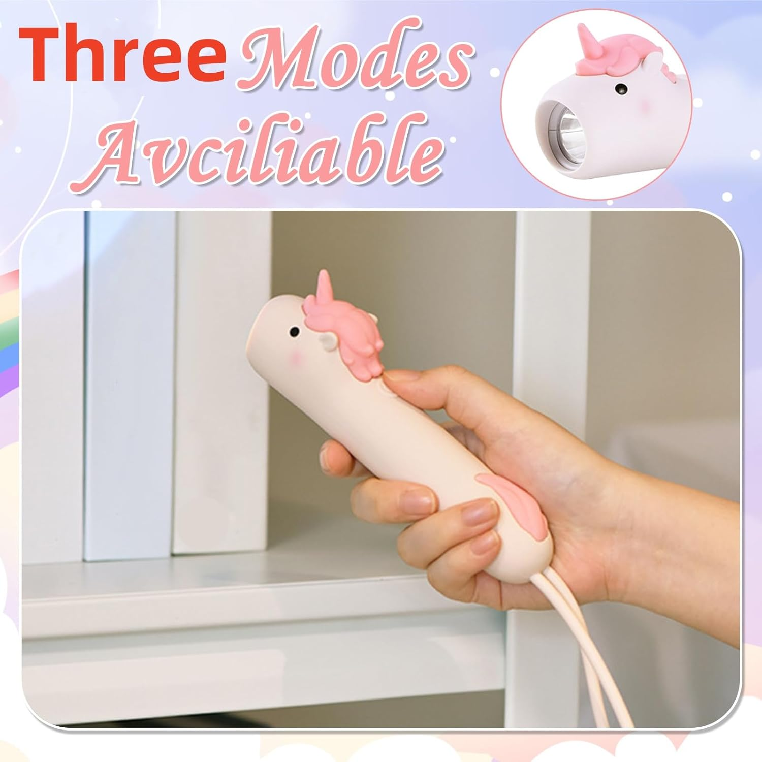 Yuragim Rechargeable Torch, Unicorn LED Children'S Torch, High Lumen & Dimmable & Strobe 3 Modes Torch Rechargeable Silicone Torch for Children Camping, Hiking, Emergencies, Outdoor