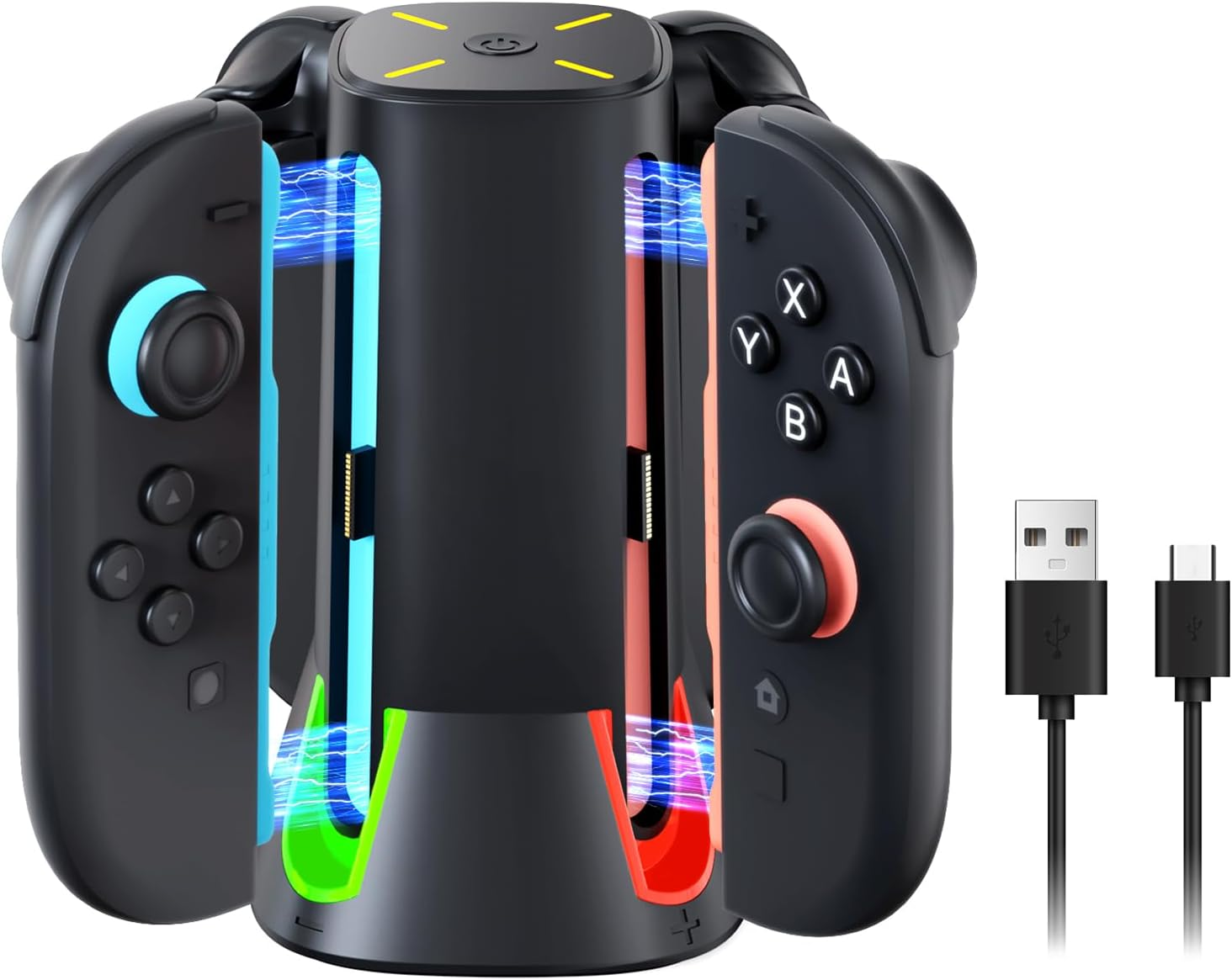 GEEKERA Charging Dock for Nintendo Switch 2 Joy Con, [4-In-1 Simultaneous Charging] [RGB Lights] Magnetic Controller Charger Station with Overcharge/Heat Protection, Include 3.3FT USB-C Cable image number 5