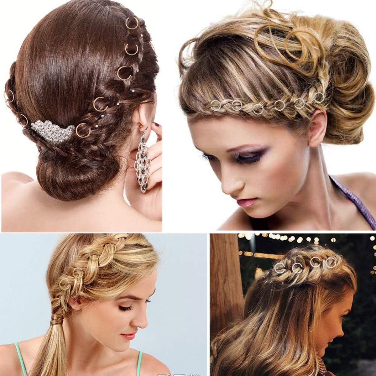 180Pcs Hair Rings, Hair Hoops Braid Rings Hair Loop Clips for Punk Hip-Hop DIY Hairstyle Decoration 3 Colors /2 Sizes image number 5