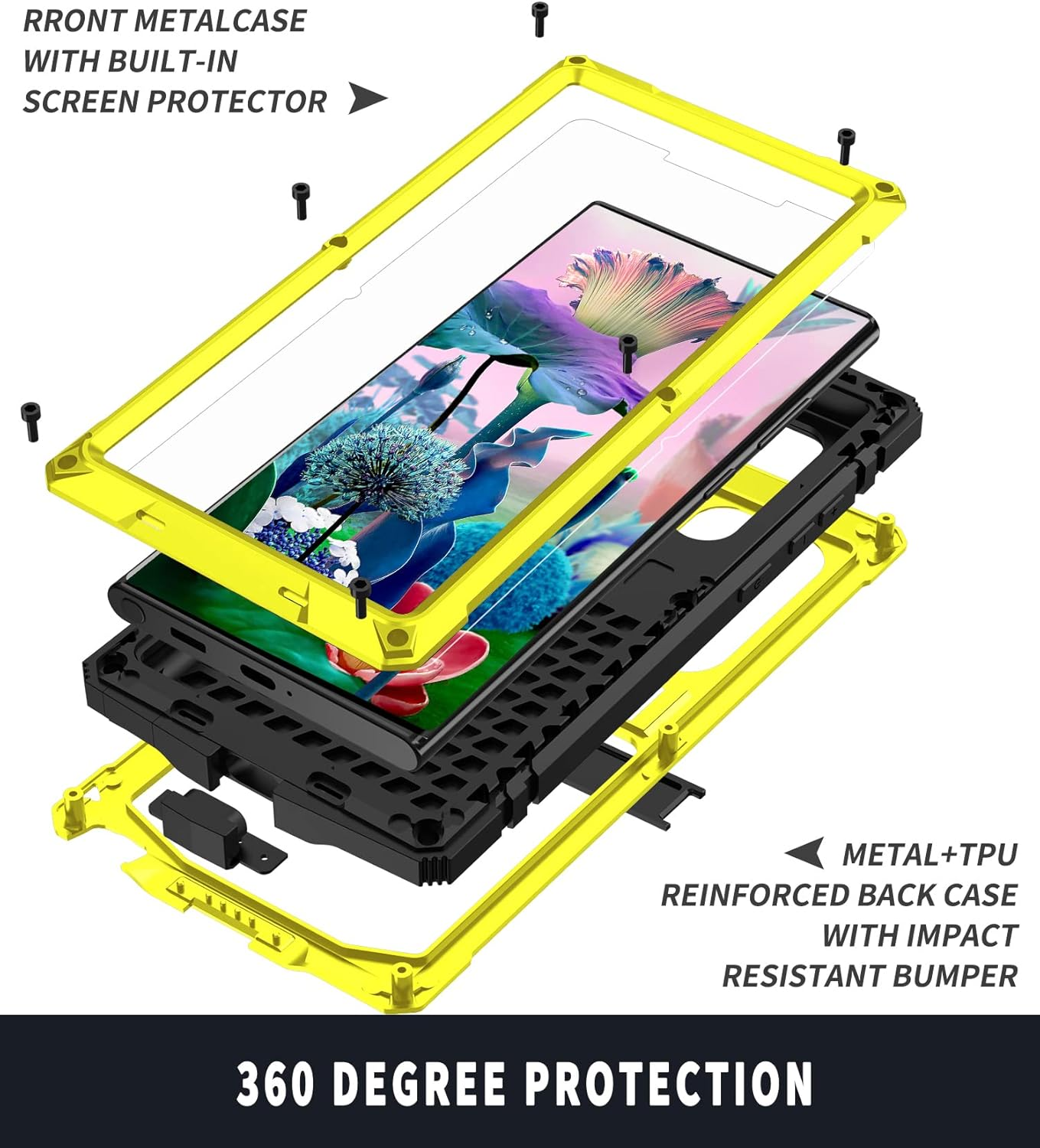 Samsung Galaxy S23 Ultra 5G Case,Outdoor Aluminum Metal Gorilla Glass Shockproof Military Heavy Duty Sturdy Protector Cover Hard Case for Samsung Galaxy S23 Ultra (Yellow)