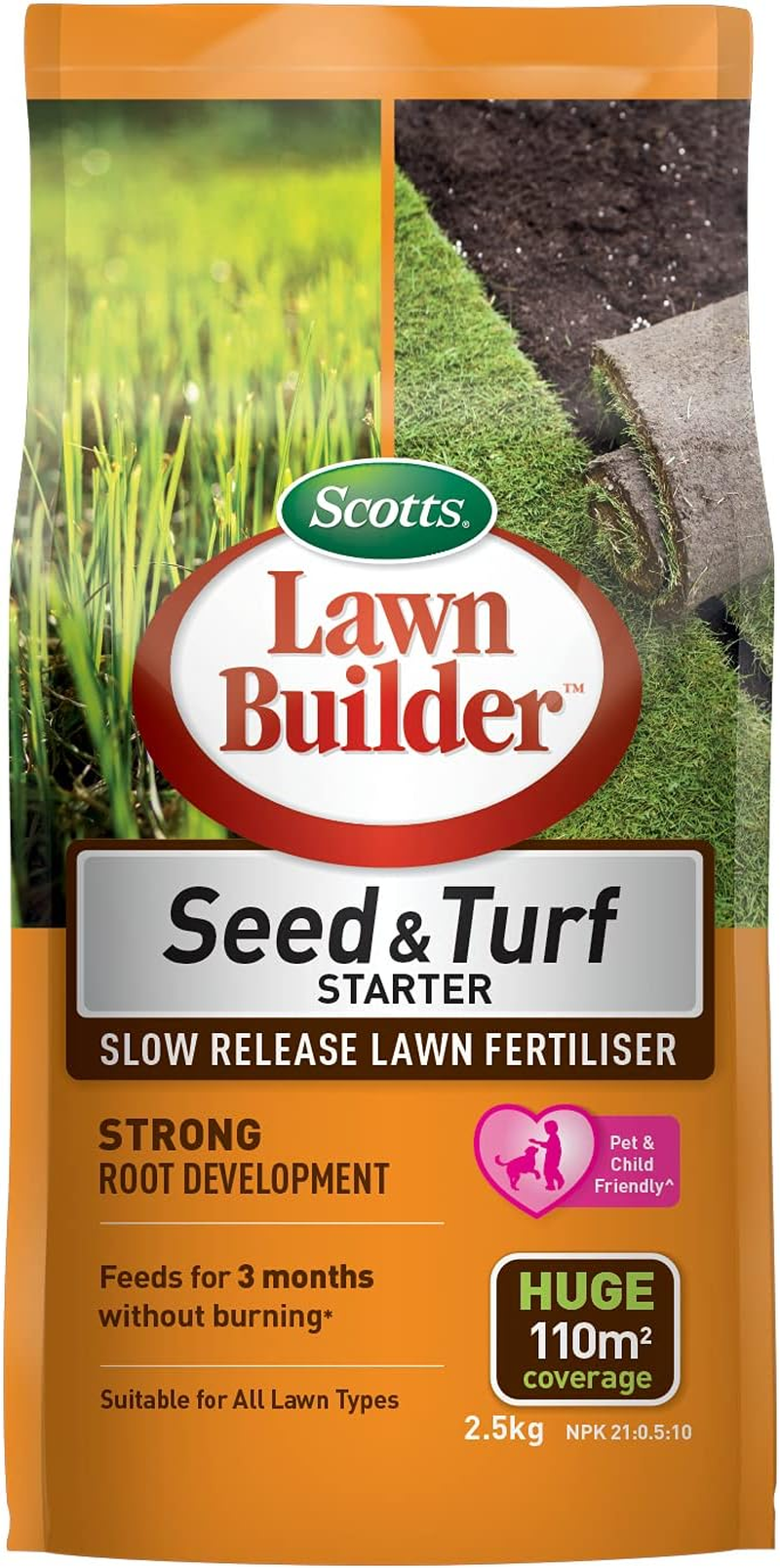 Scotts Lawn Builder - Seed & Turf Slow Release Fertiliser 2.5Kg - 3 Months Feed - Stronger Root Development & Thicker Lawn - No Scorch Formula image number 1