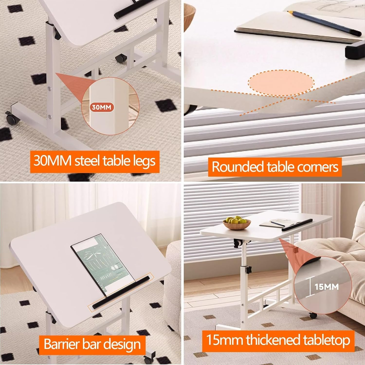 Hbluefat Mobile Small Rolling Computer Desk, 31.5" Folding Adjustable Height Laptop Cart Table with Wheels, Portable Flip Office Work Desk for Home Office, Small Space (Walnut) image number 5