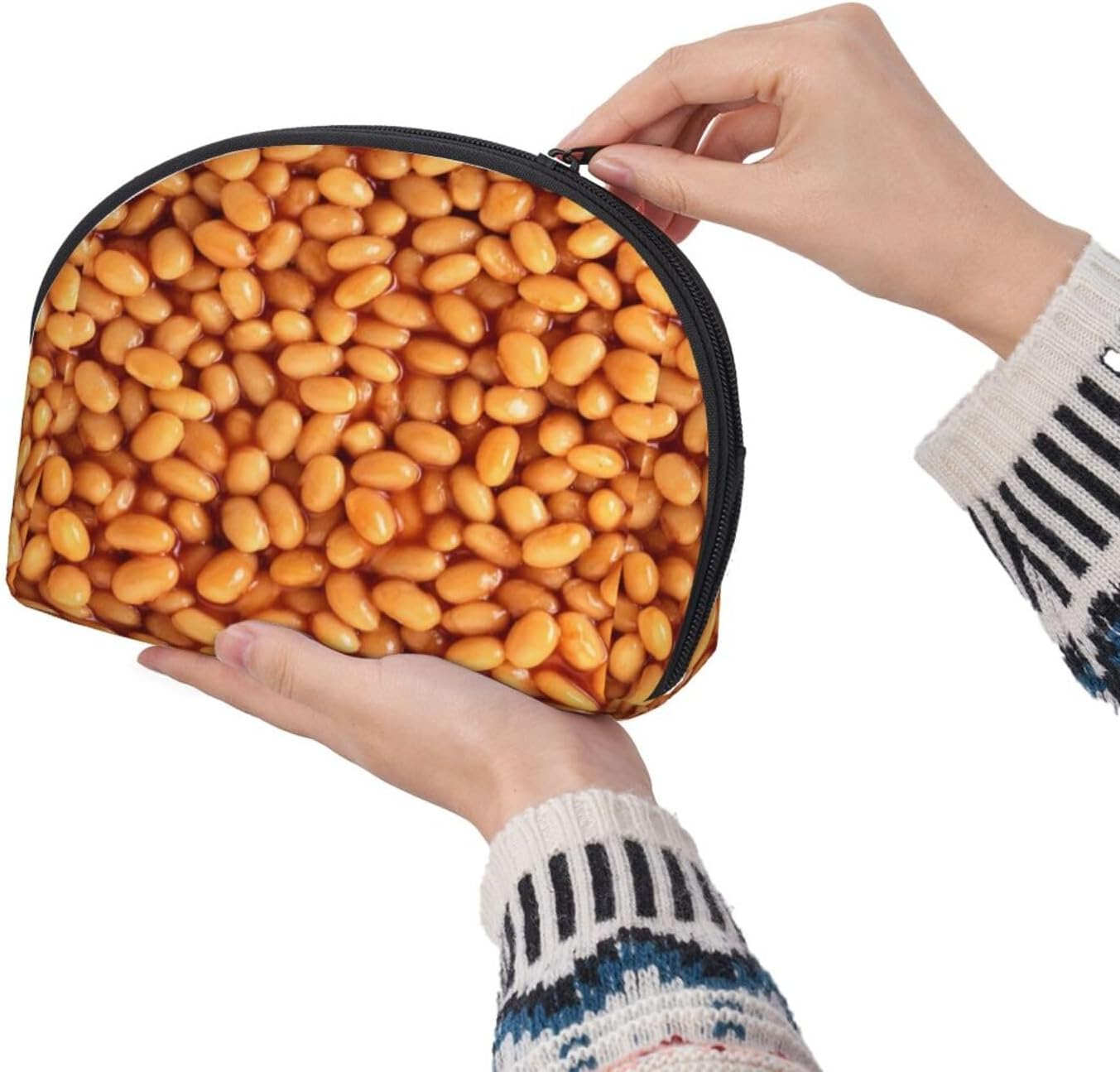 Cozimangoe Coin Pouch Makeup Bags Set, 2 Piece Shell Shape Cosmetic Bag with Pockets for Daily Travel Handbag Lipstick Keys Toiletry, Personalized Baked Beans