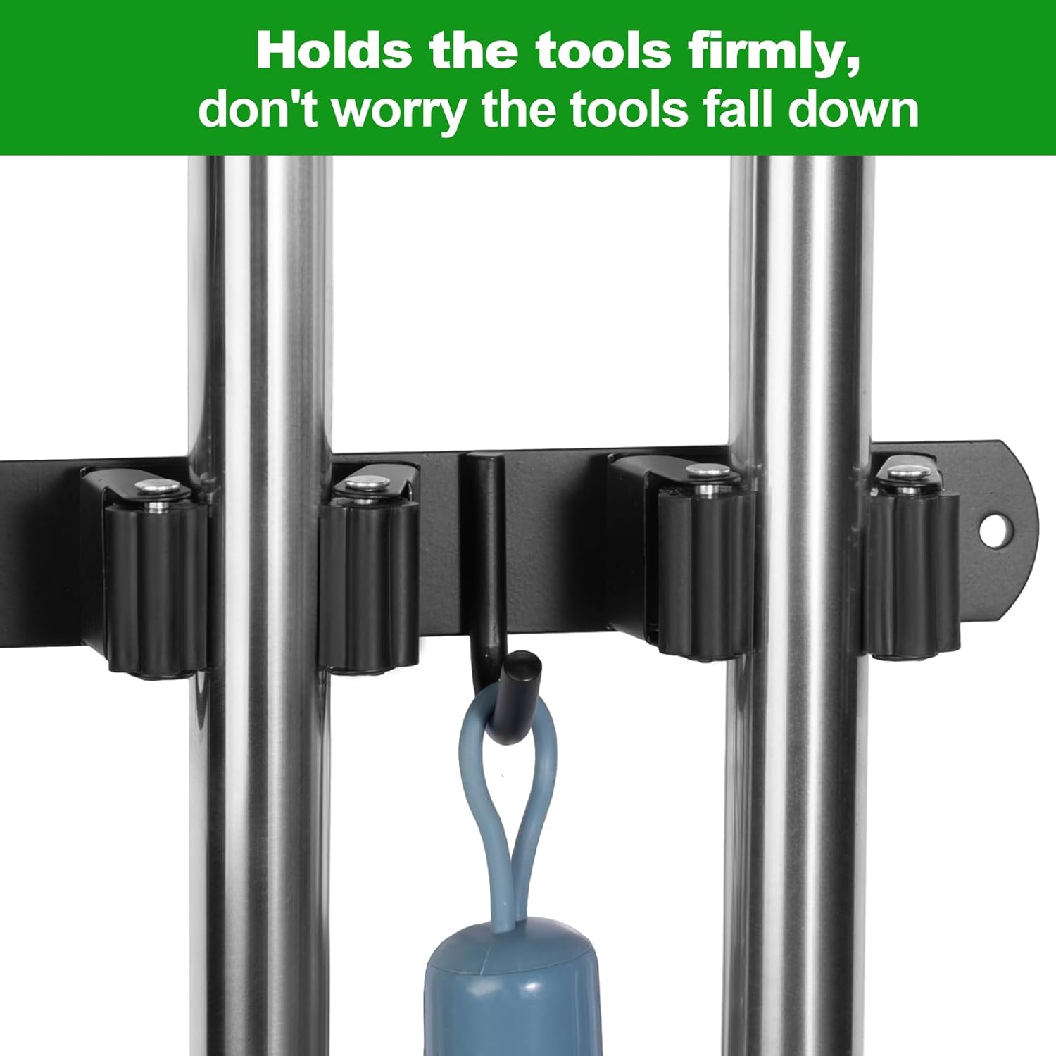 Voze 5 Racks and 4 Hooks Mop and Broom Holder Wall Mount, Self Adhesive Heavy Duty Broom Hanger Organizer Storage Tool Racks for Kitchen Garden Laundry Garage Black image number 6