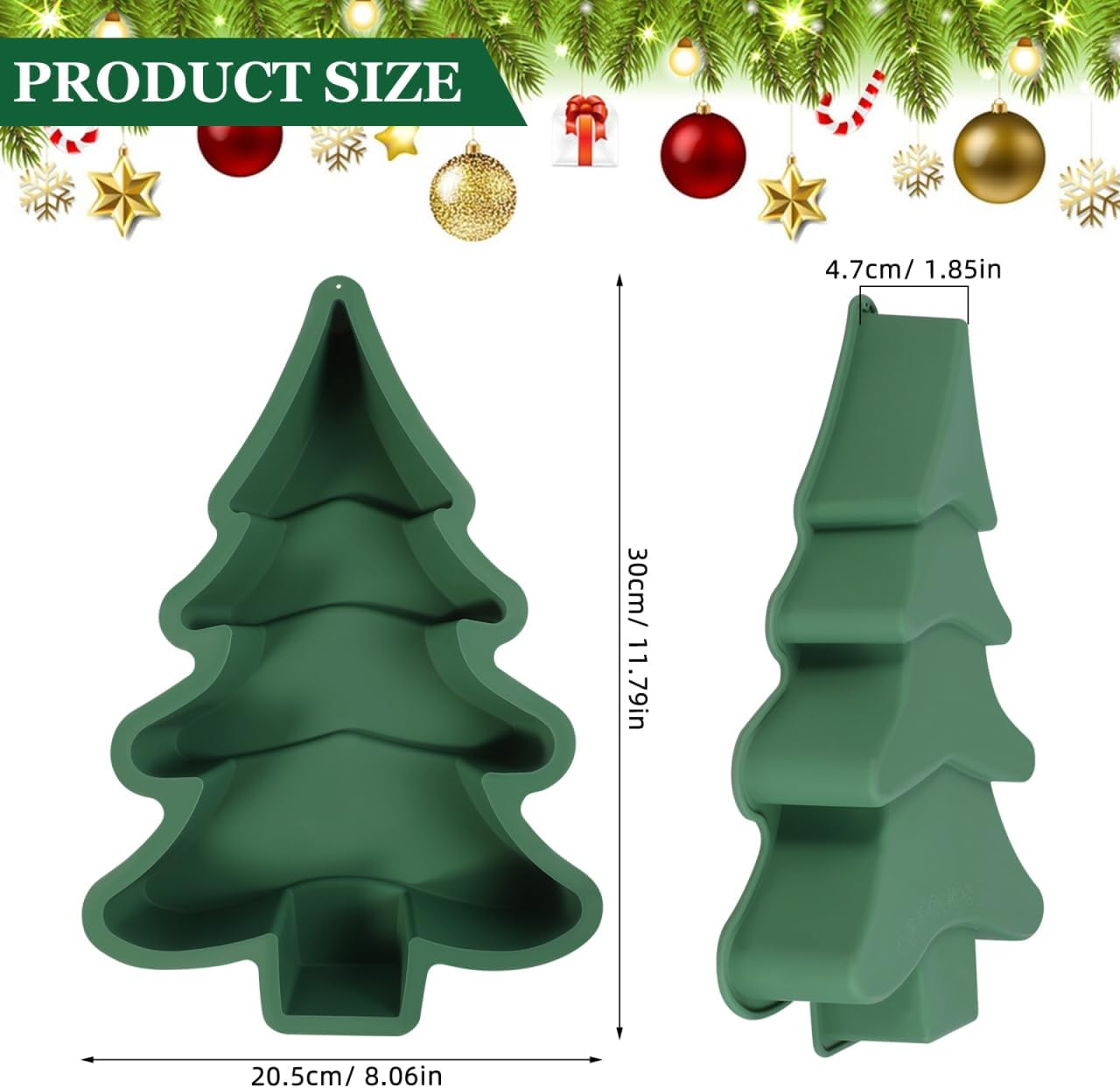 Operitacx Christmas Tree Silicone Baking Mould Pan Kitchen Bakeware Tools for Chocolate Cake, Ice, Baking Cake, Pudding, Muffins image number 6