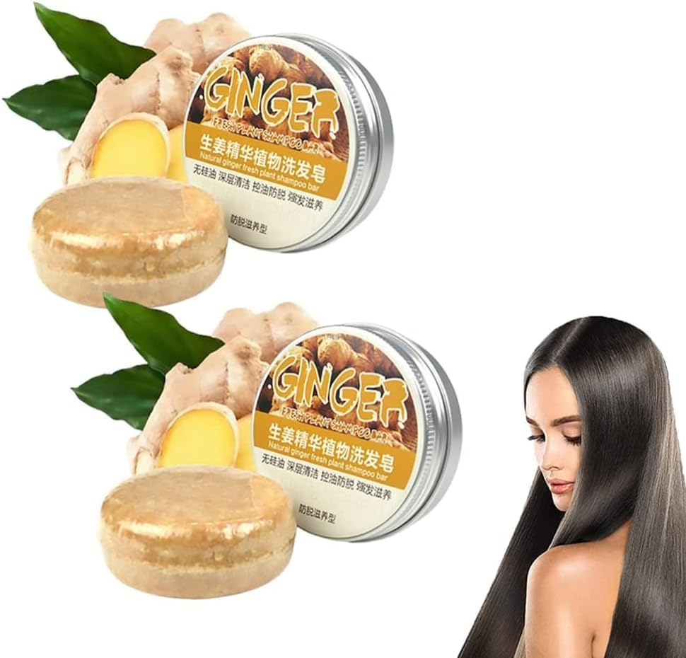 Apioud 2Pcs Ginger Hair Regrowth Shampoo Bar, Organic Solid Shampoo Bar Anti-Hair Loss Natural Ginger Shampoo Soap for Hair Growth Repair image number 4