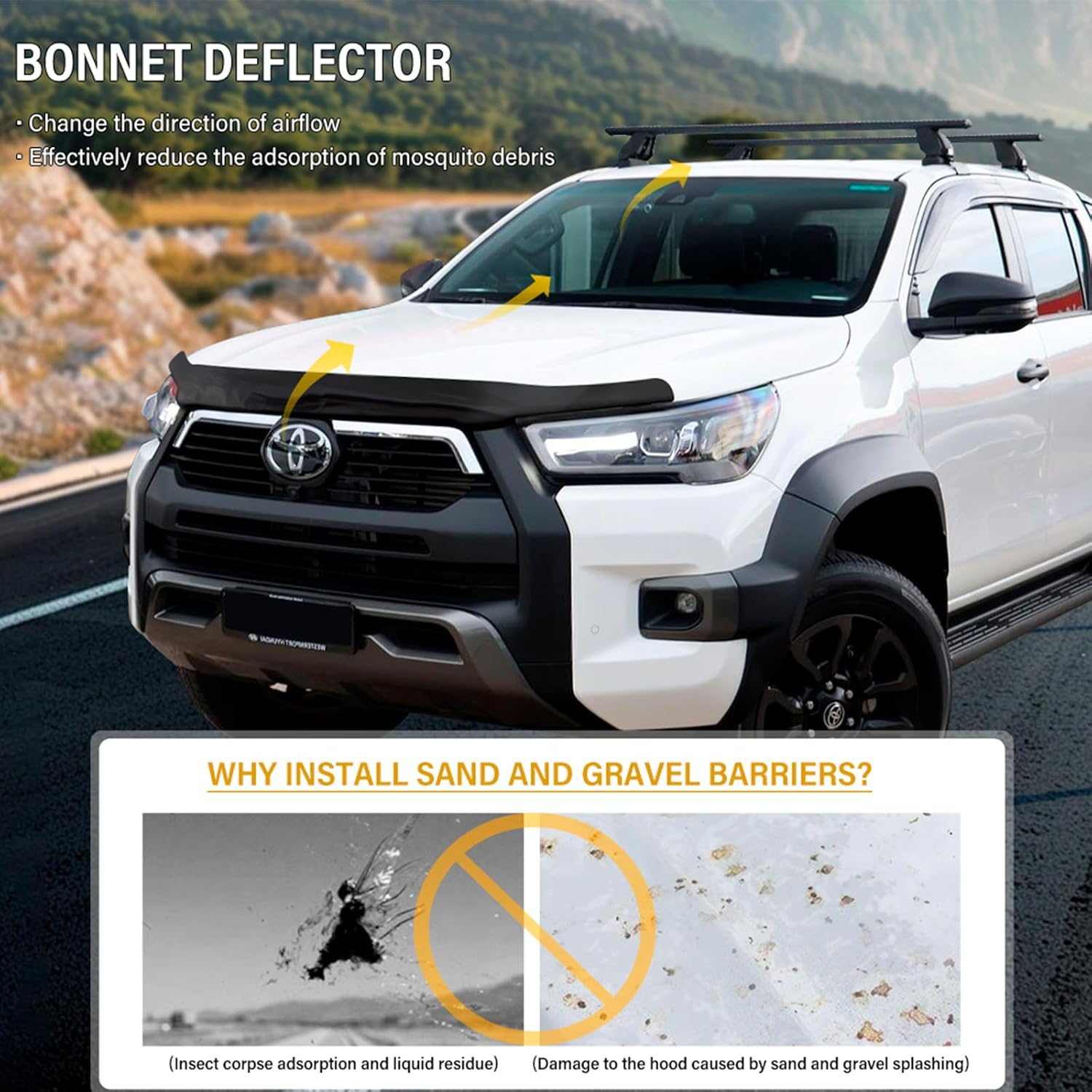 SUERAUTO4X4 Bonnet Protector for Toyota Hilux Accessories 2021-2025 N80 Facelift, Tinted Black Injection Front Bonnet Stone Protector Hood Guard Trim Ute Car Exterior image number 6