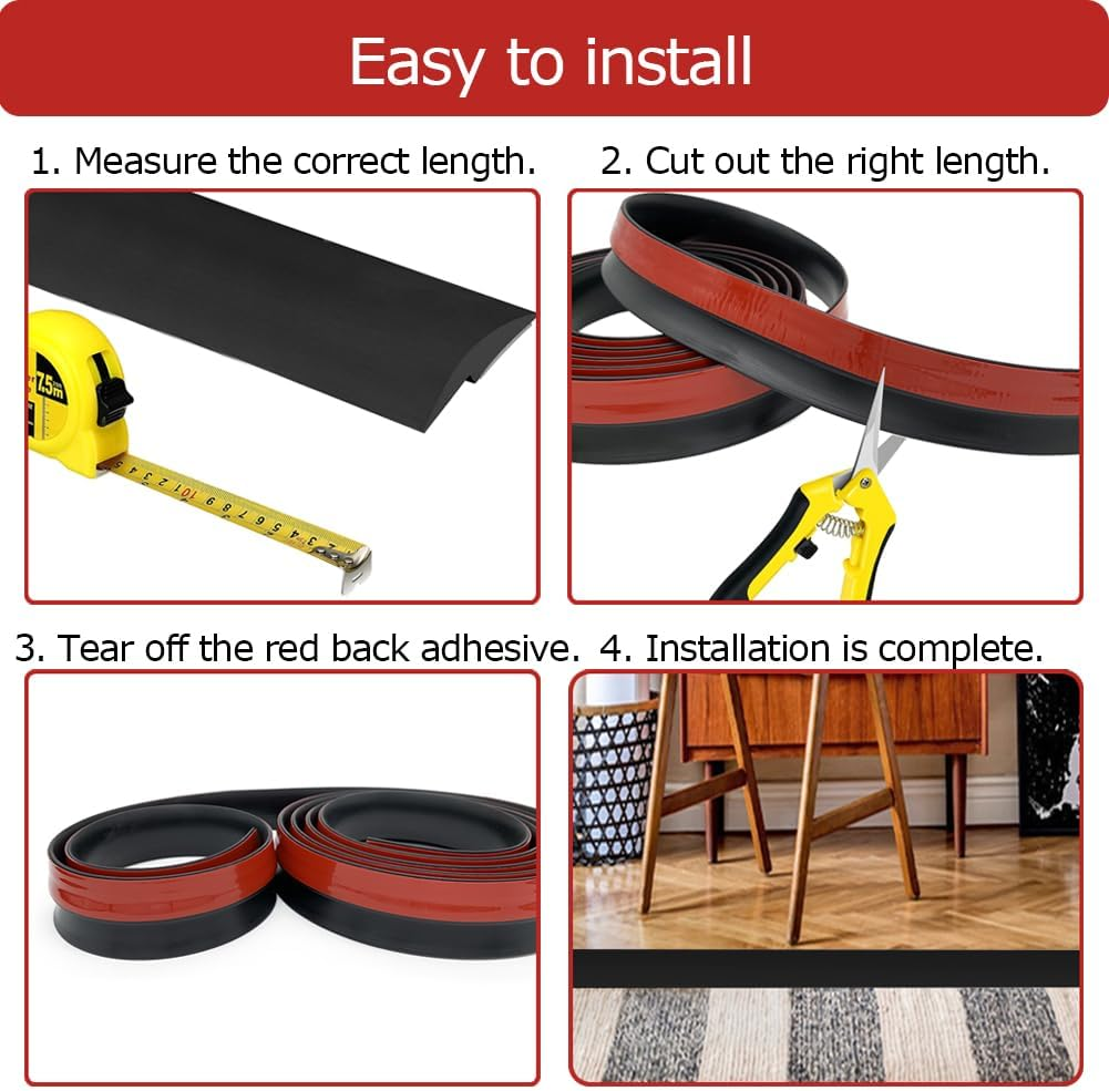 Aroilder Carpet Floor Transition Strip 10Ft, Self-Adhesive Carpet to Tile Transition Edging Trim Suitable for Doorways Threshold, Cover Height within 5Mm &ndash; Black image number 6