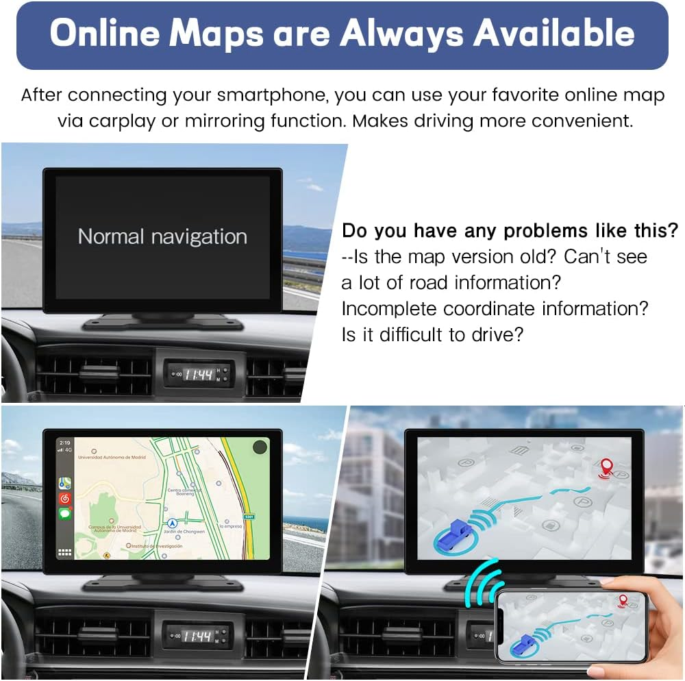 9 Inch Wireless/Wired Carplay, Android Auto and Mirror Link, IPS Touch Screen Portable Car Stereo, Bluetooth Audio, Siri, Navigation Car Screen for All 12-24V Vehicles image number 2