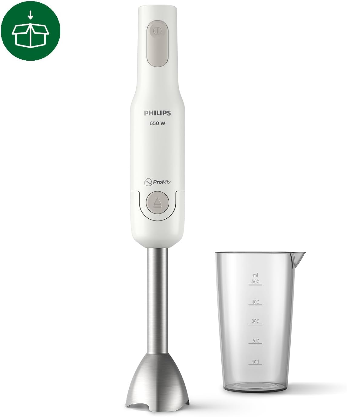 Philips Daily Collection Promix Hand Blender, Intuitive Simple, Powerful, 650 W, Ergonomic Design, Splash Guard for Knife Unit, Plastic/Metal (HR2534/00) image number 1