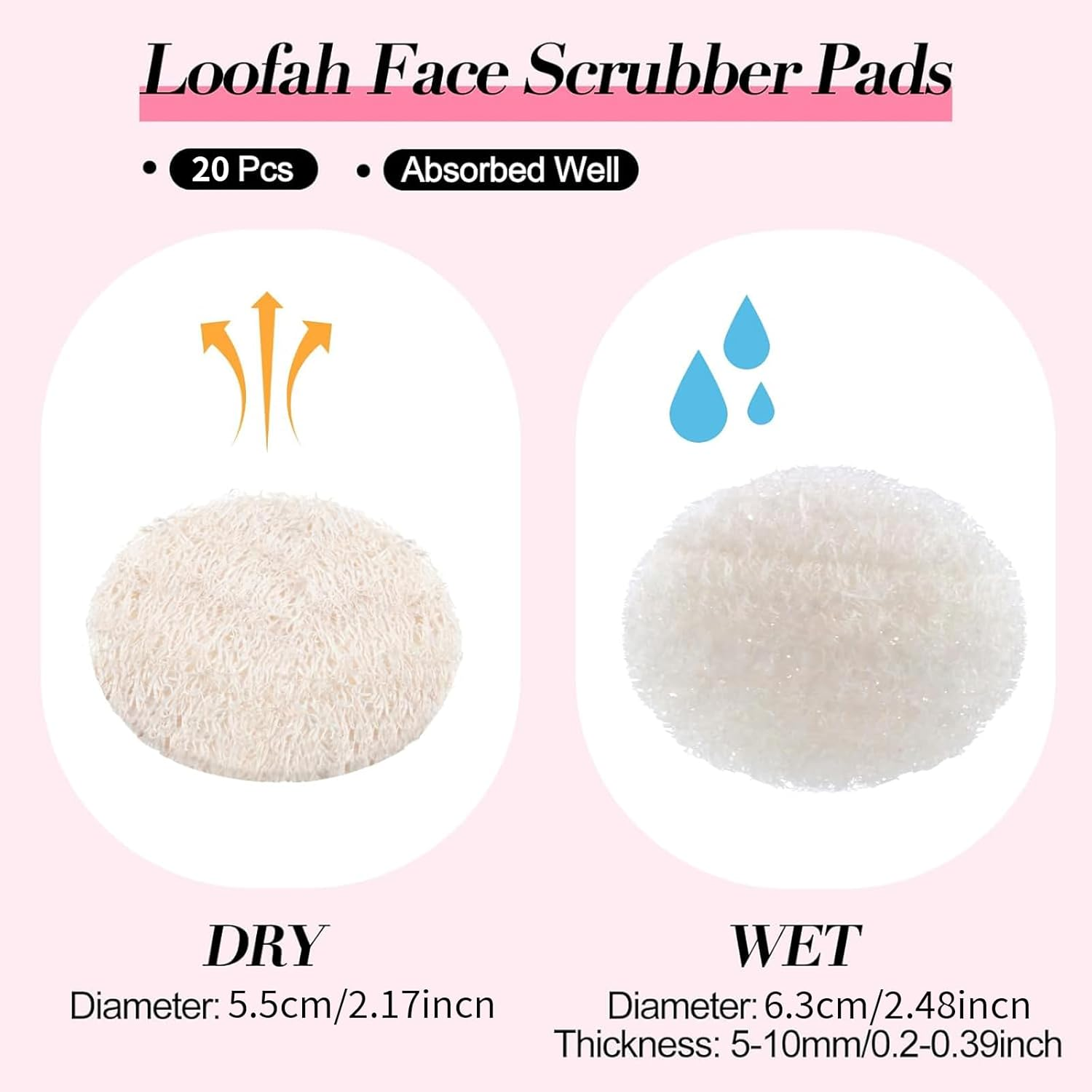 Jrusmr 20 Pcs Natural Loofah Face Scrubber Pads, Exfoliating Facial Sponges for Removing Dead Skin, Reusable Face Exfoliator Pads for Men & Women, Ideal for Bath, Shower, Spa Skincare