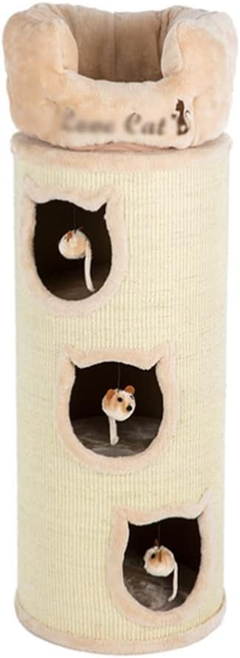 Beige Cat Tree Sisal Barrel for Indoor Cats, Removable and Washable Cushion on Top, Cat Activity Tower Cozy Rest Area image number 4