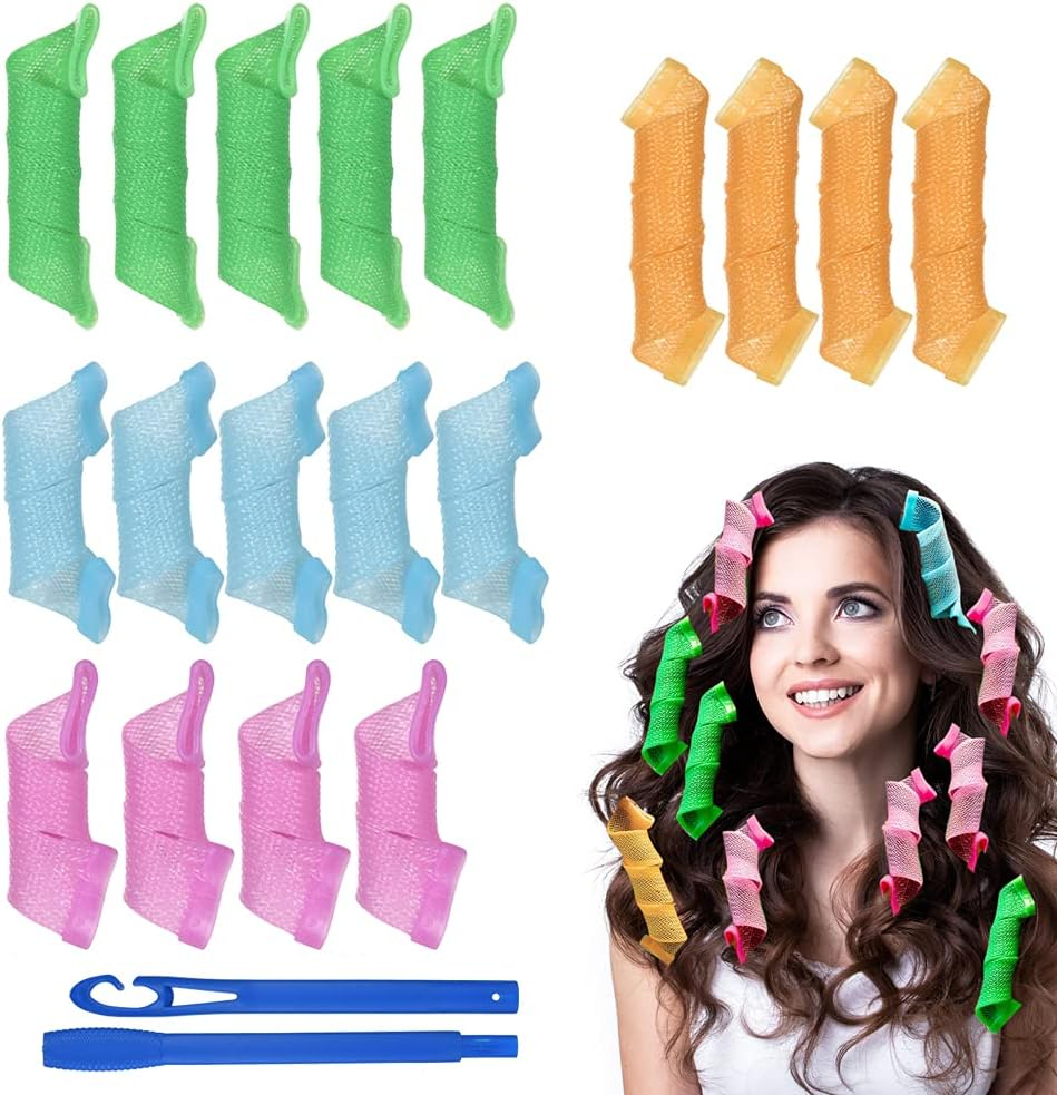 URAQT Hair Curlers for Long Hair, 24Pcs 45Cm Hair Rollers Wave Curls, No Heat Hair Curlers Styling Set with Styling Hooks, Healthy DIY Hairstyle for Women Girls
