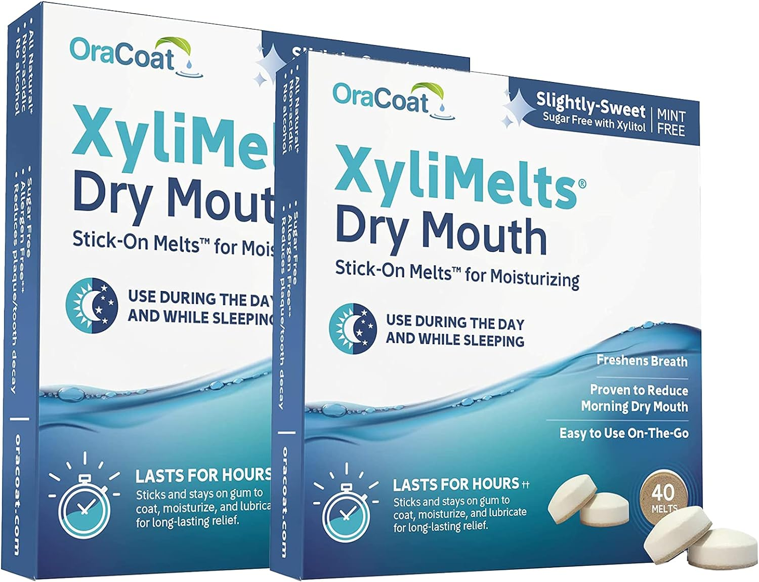 Oracoat Xylimelts Dry Mouth Relief Moisturizing Oral Adhering Discs Slightly Sweet with Xylitol, for Dry Mouth, Stimulates Saliva, Non-Acidic, Day and Night Use, Time Release for up to 8 Hours (80) 2 Packs image number 5