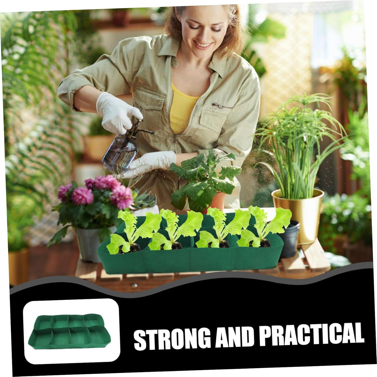 Outanaya Garden Plant Bed Felt Grow Bag Fabric Raised Planter for Vegetables Fruits Flowers Green Easy to Manage Gardening image number 3