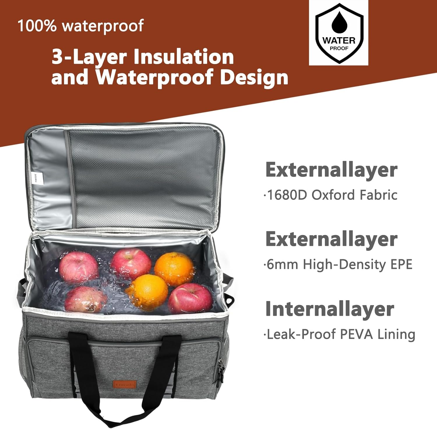 35L Cooler Bag, Picnic Bag, Thickened Lunch Bag, Foldable, Waterproof, Leak-Proof, Insulated Bag for Drinks and Food, Suitable for Camping, Hiking, Beach, BBQ, Picnic image number 3