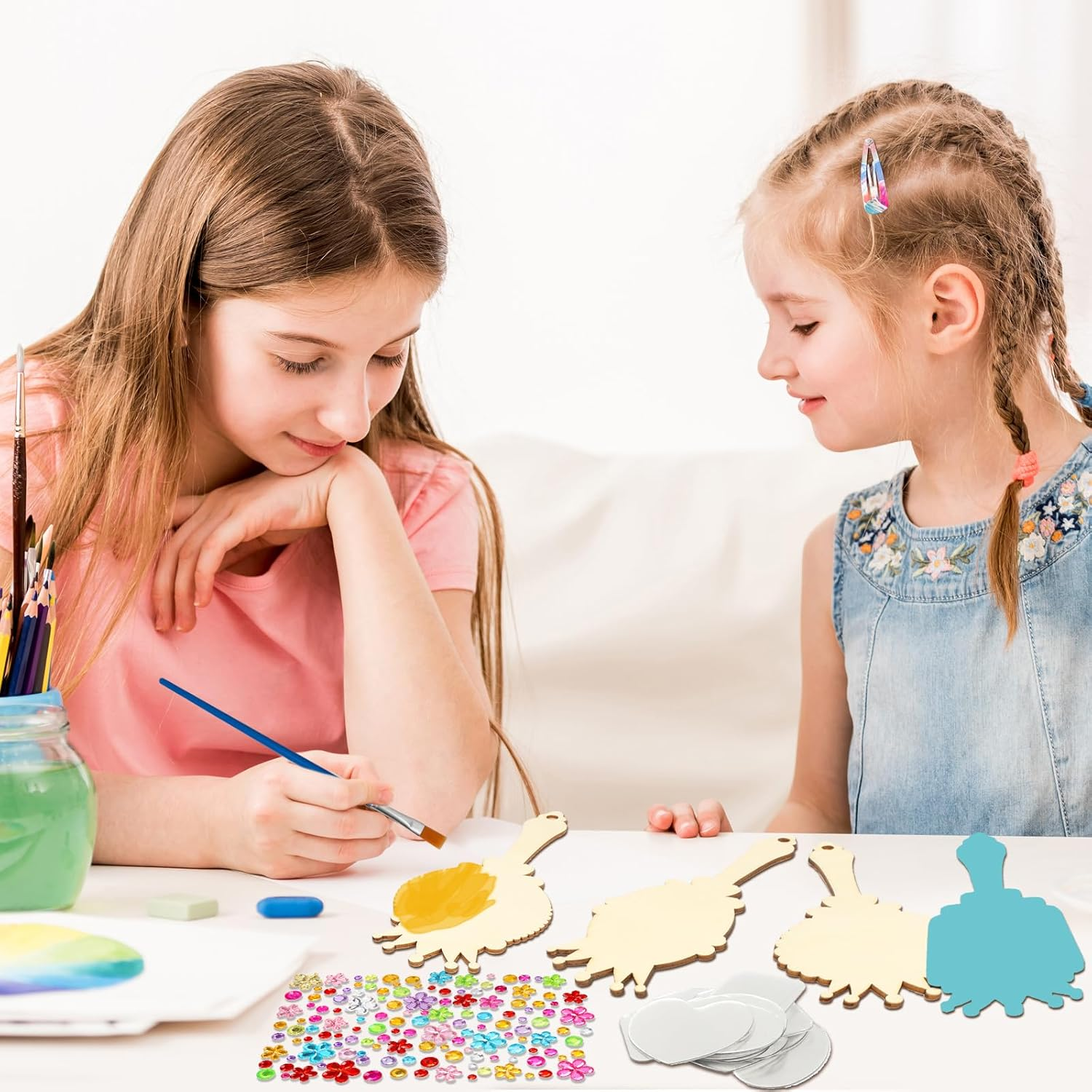 Fennoral 12 Pack Wooden Mirror Craft for Kids Decorate You Own Princess Mirrors for Girls DIY Paint Wooden Hand Mirror for Art Activities Birthday