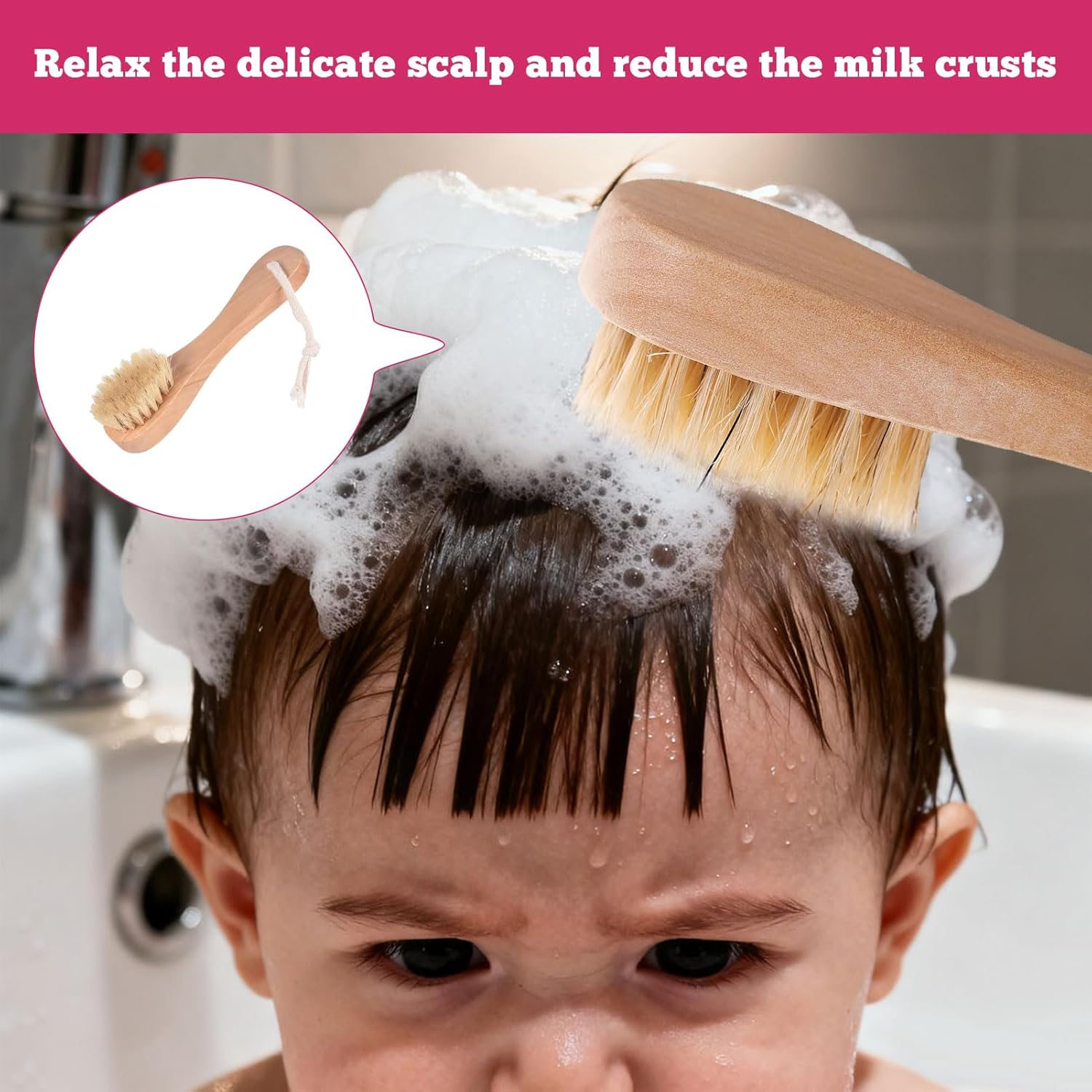 Baby Hair Brush, 3 Pcs Baby Brush, Cradle Cap Brush, Toddler Hair Brush, Wood Natural Soft Bristle Brush for Newborn, Baby Comb for Daily Care and Bath Time, Baby Essentials, Registry Gift image number 4